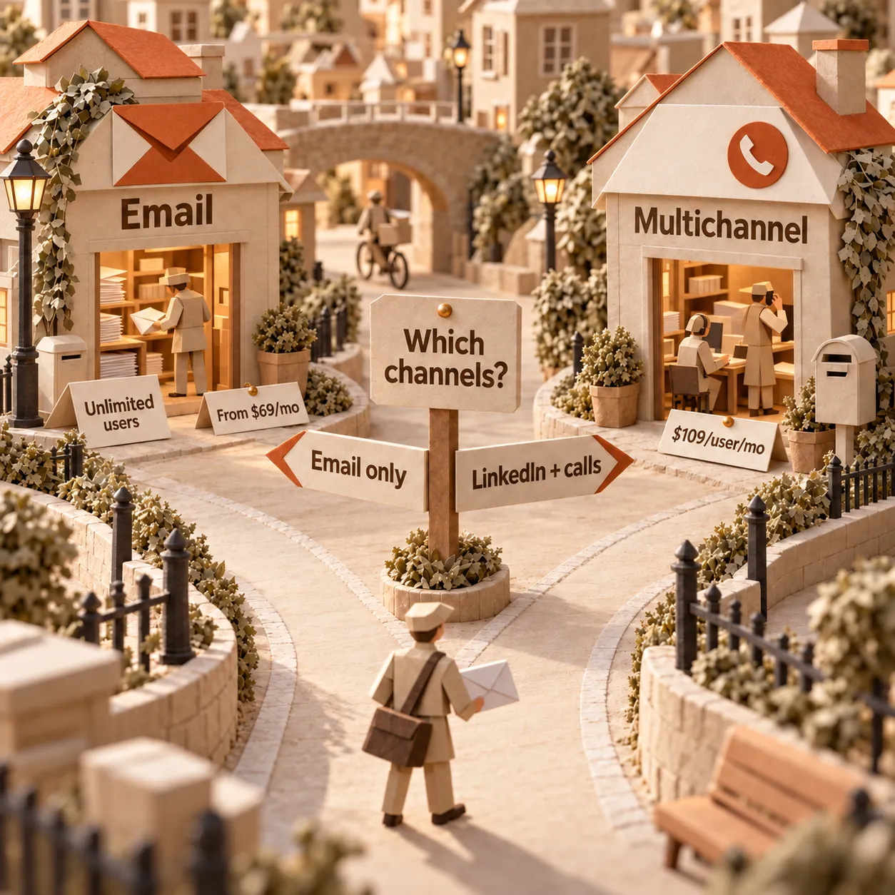 Paper postal street forks into volume-priced Email and per-user Multichannel routes