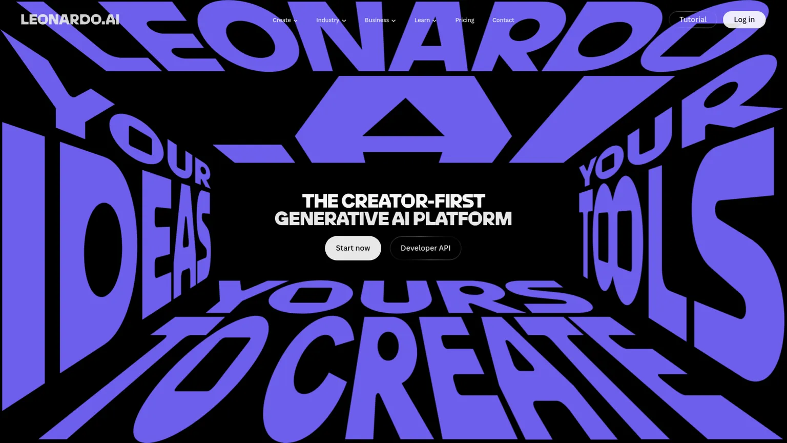 Leonardo AI homepage showing generated product shots from multiple models