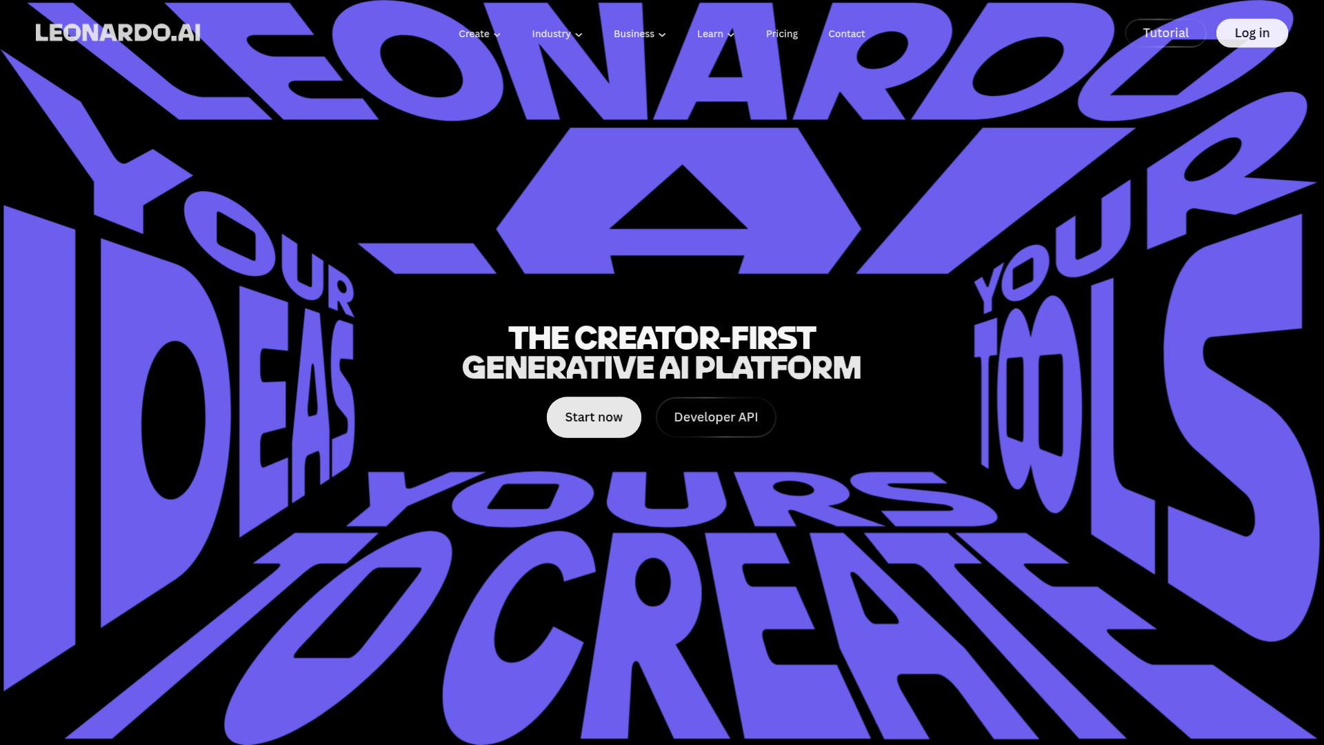 Leonardo AI homepage showing generated product shots from multiple models