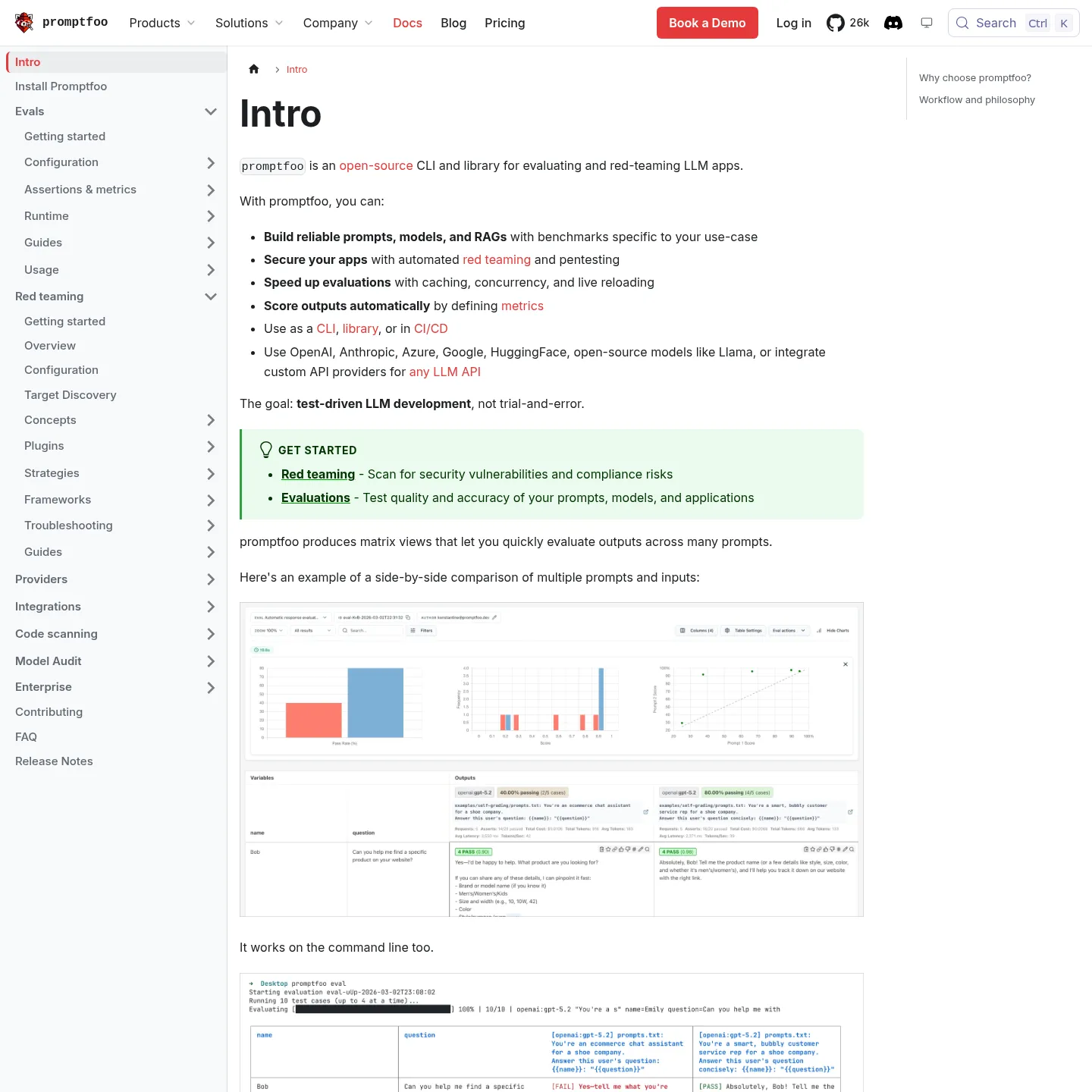 Promptfoo documentation describing prompt and application evaluations