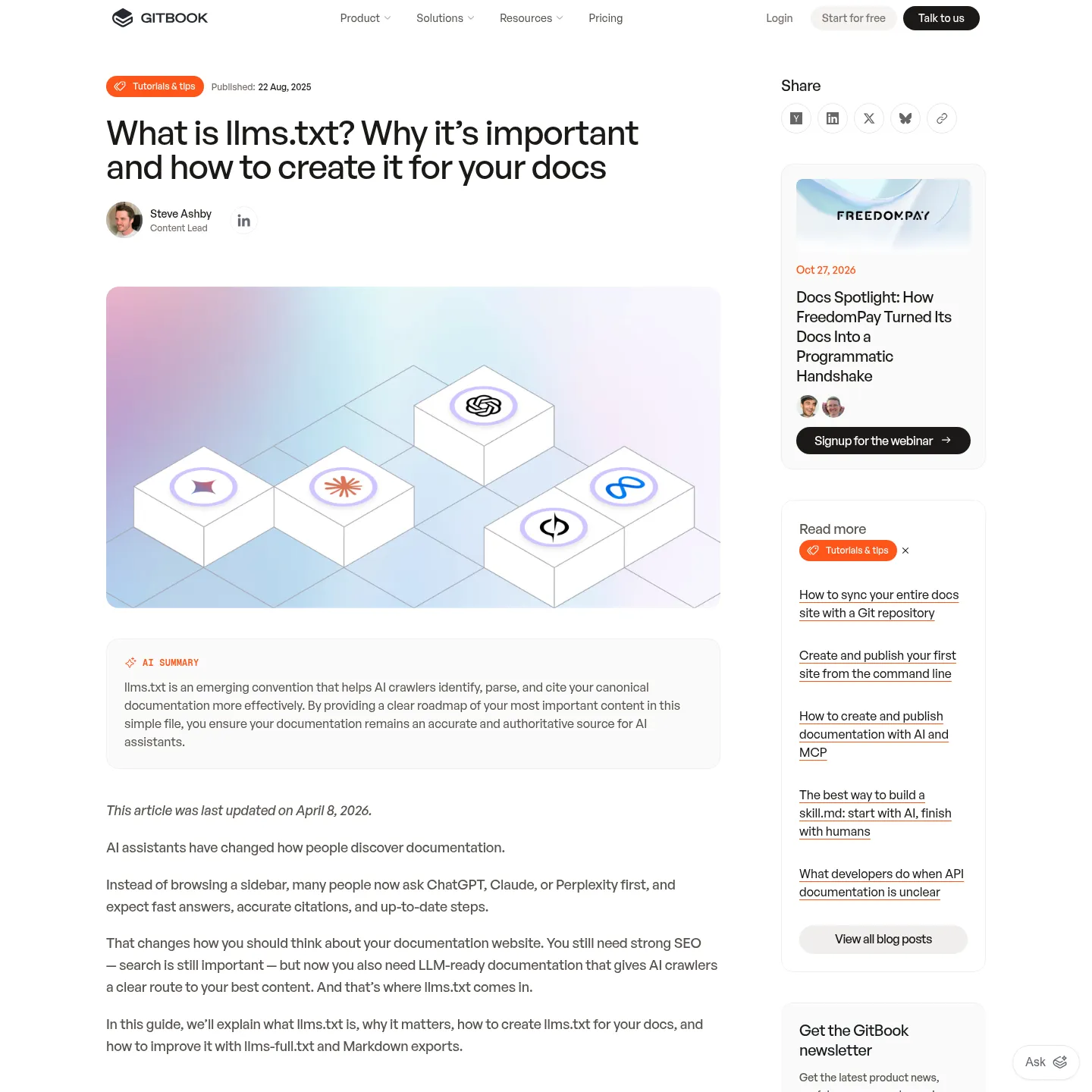 GitBook's explanation of llms.txt support for published documentation