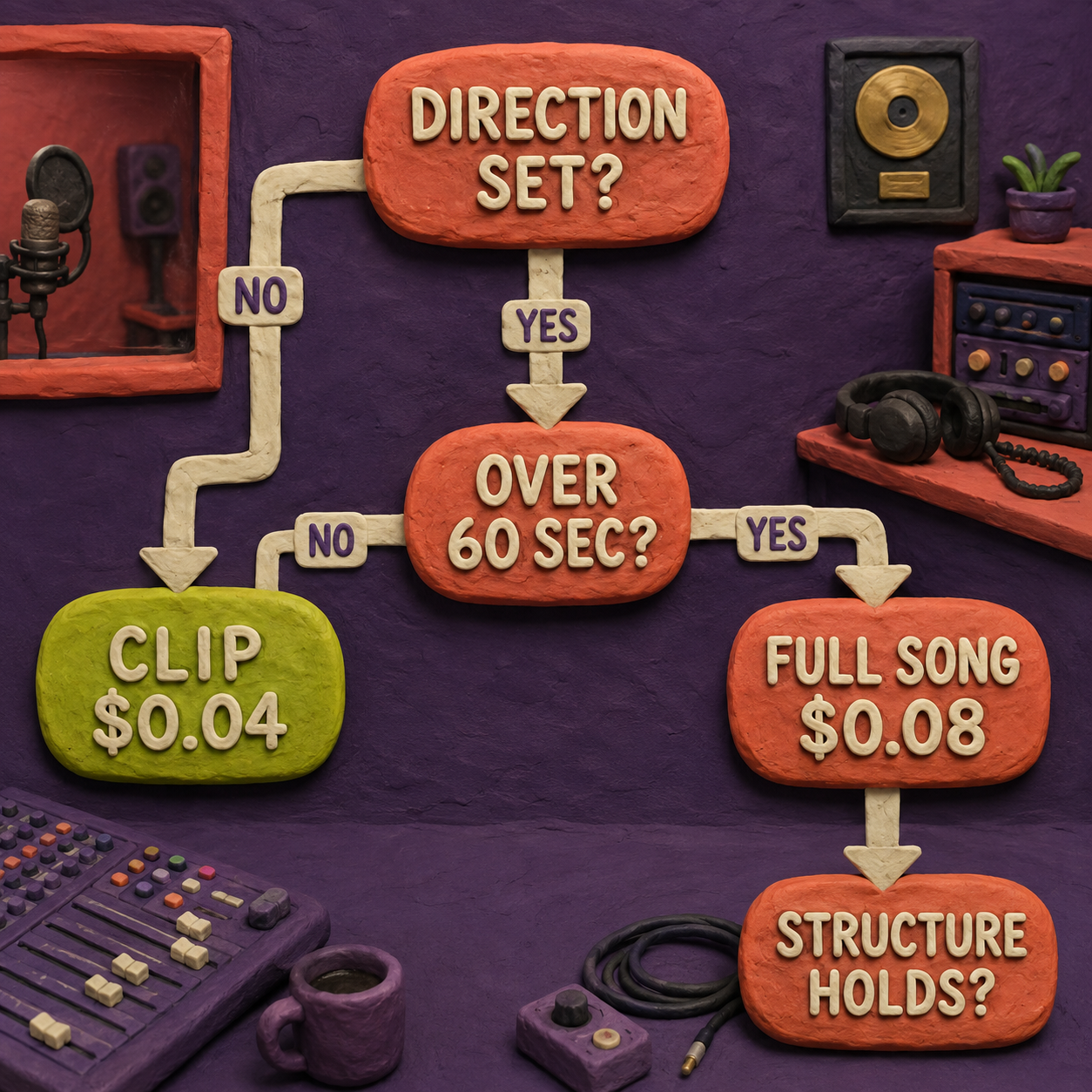 Decision flow for choosing Lyria Clip first or moving to the full-song model