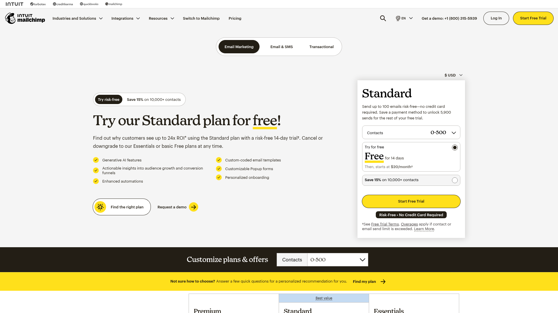 Mailchimp marketing plan prices and limits
