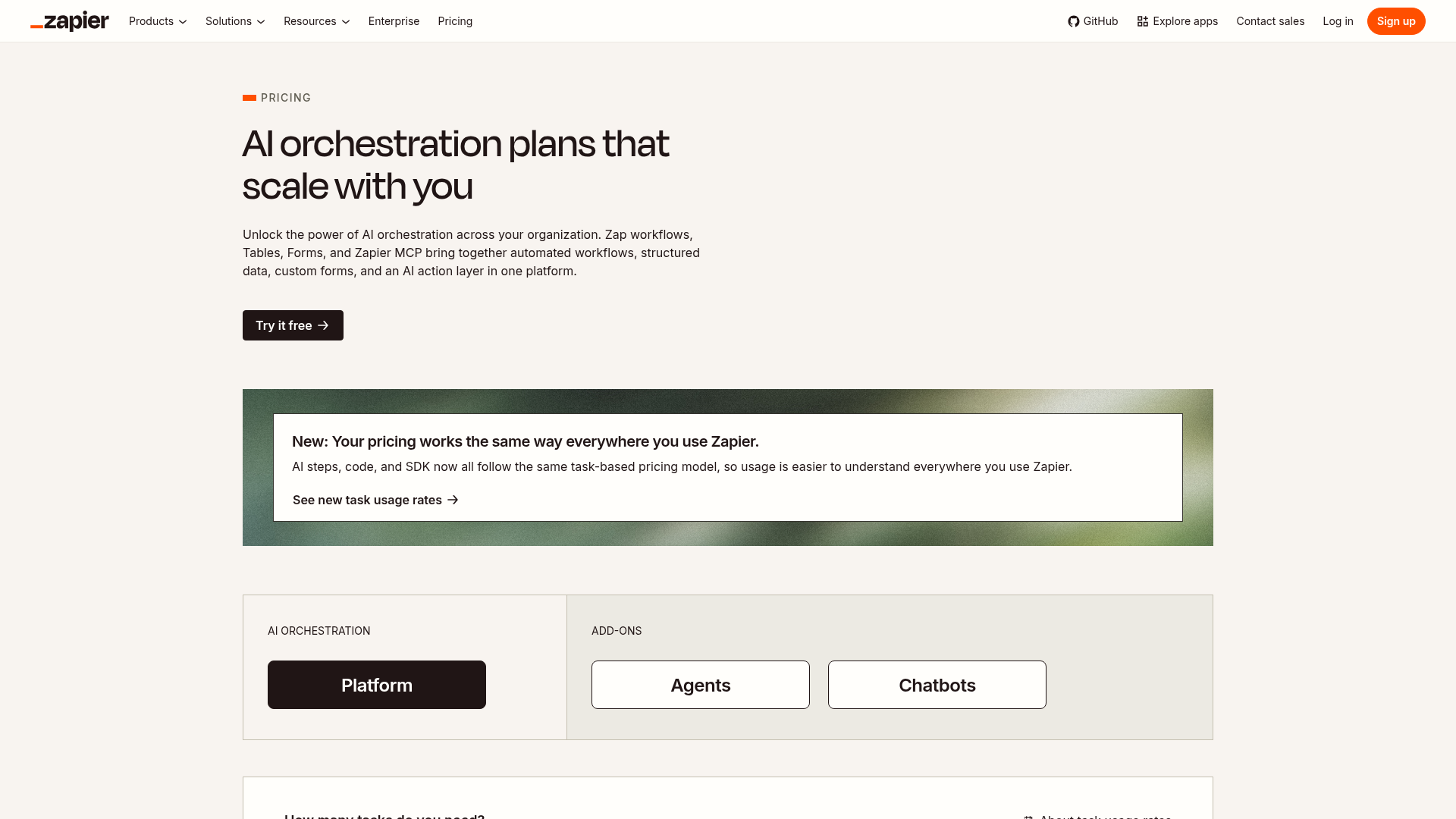 Zapier pricing page showing Free, Professional, and Team plans