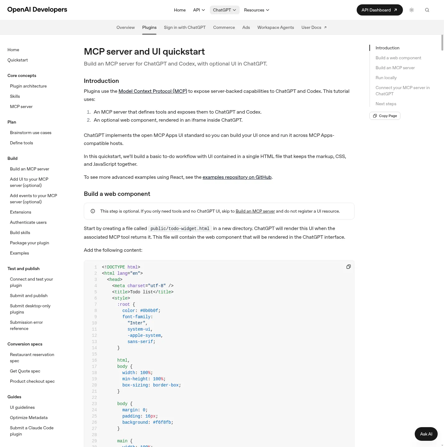 MCP 서버와 ChatGPT 연결 방법을 설명하는 OpenAI 빠른 시작 가이드