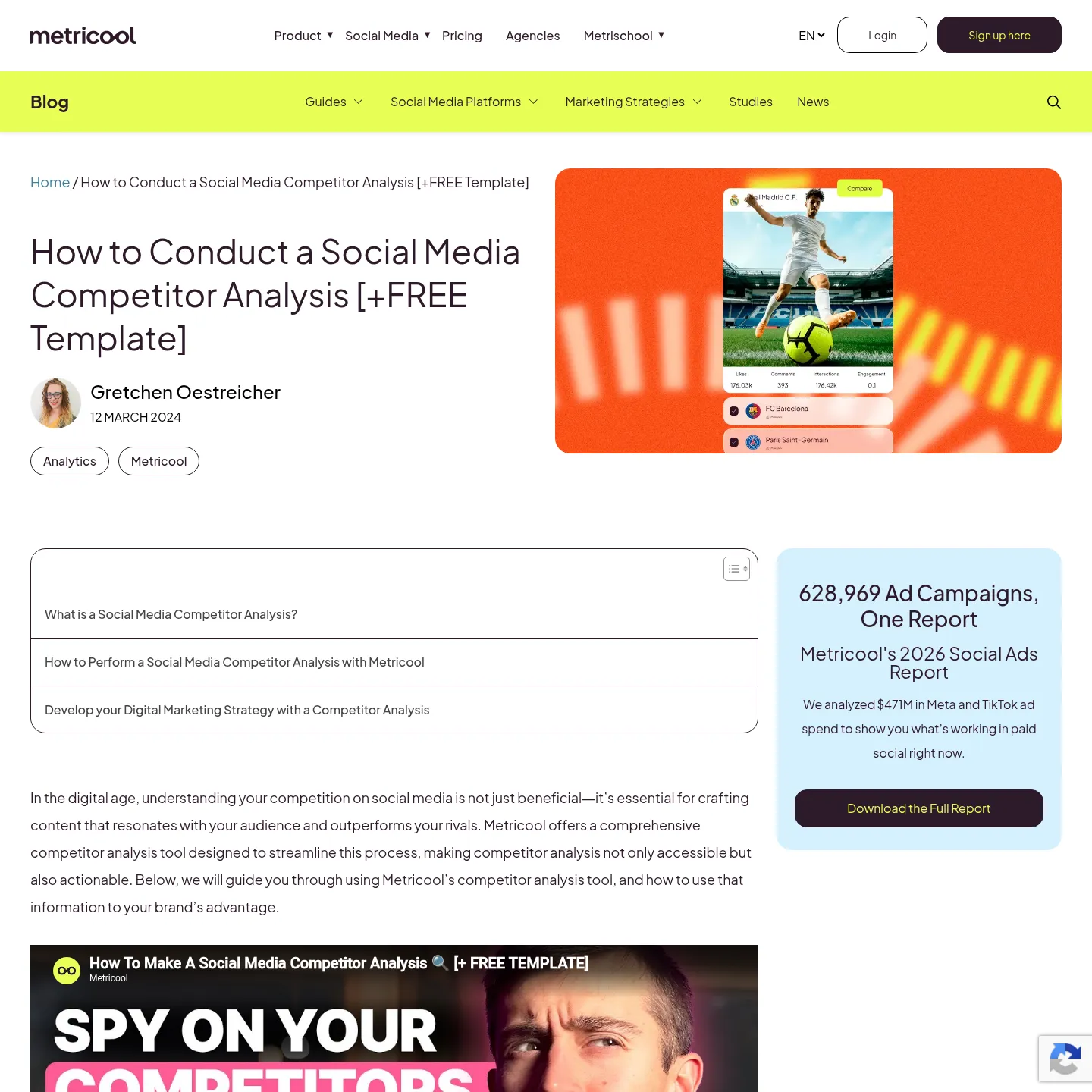 Metricool competitor analysis guide with examples of social account comparisons