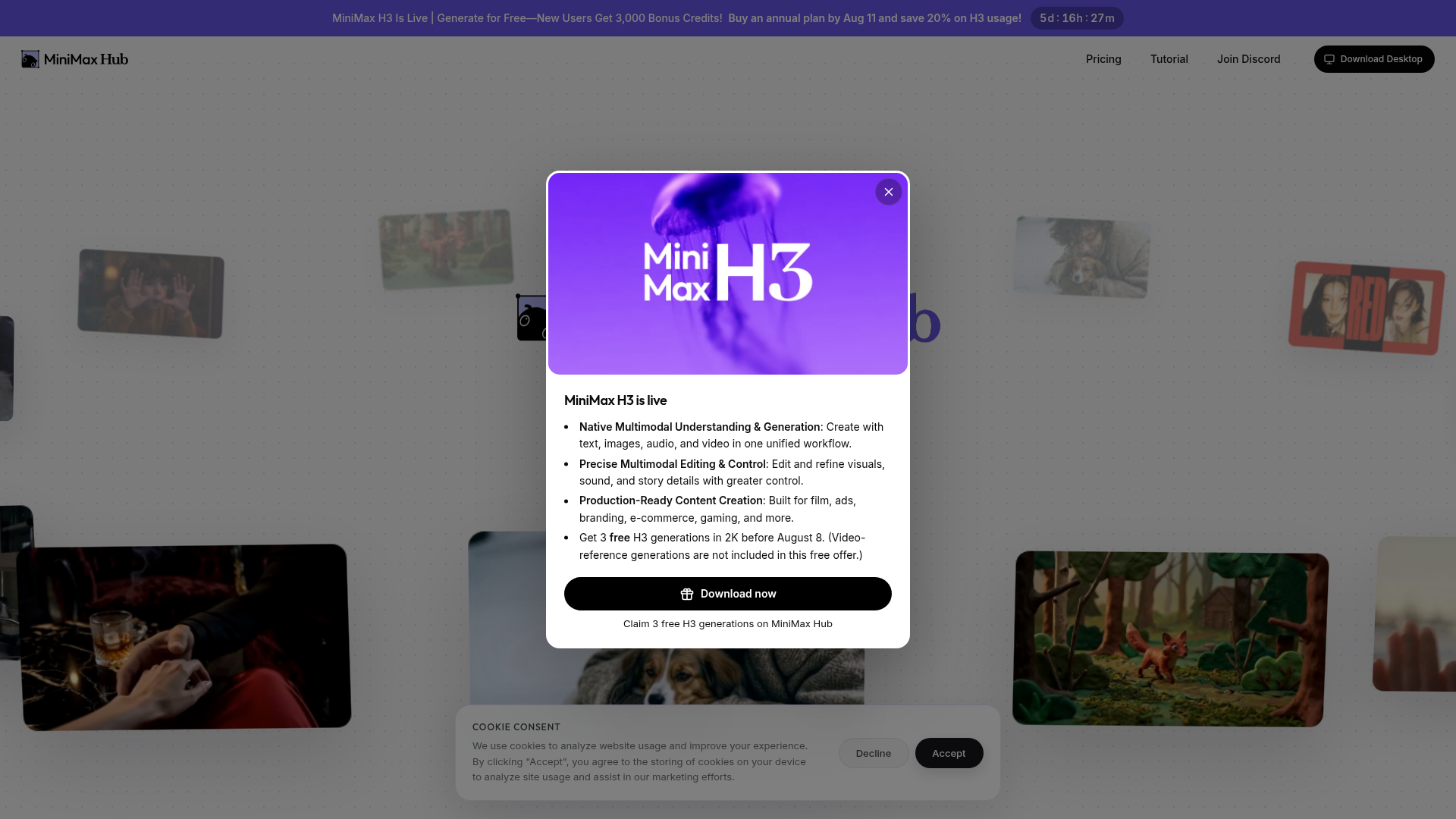 MiniMax Hub canvas coordinating script, storyboard, image, video, music, and voice agents