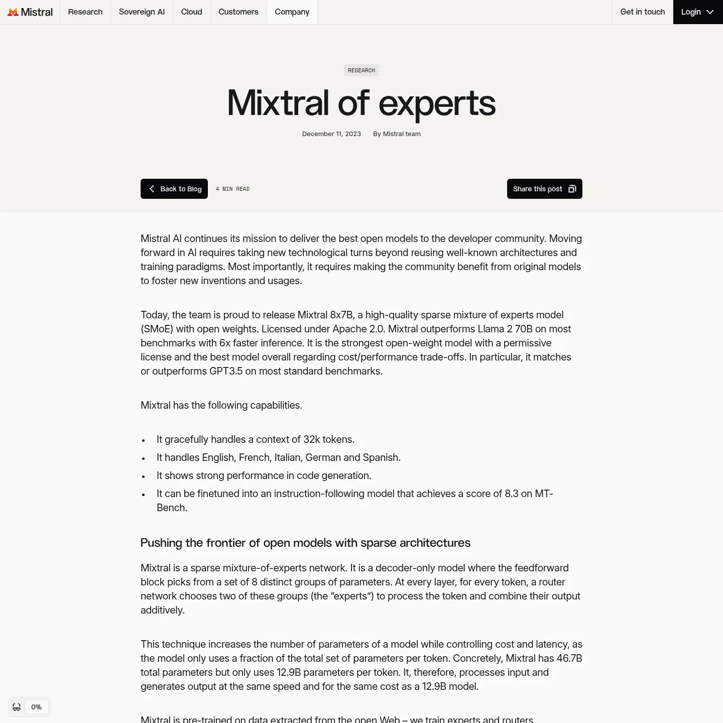 Mistral AI's original Mixtral announcement