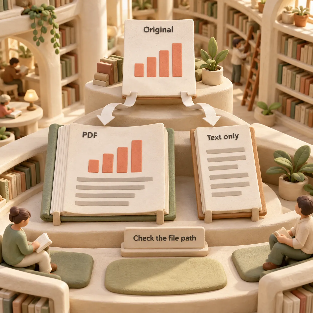 Clay library comparison showing a presentation chart preserved through PDF ingestion and absent from text-only extraction