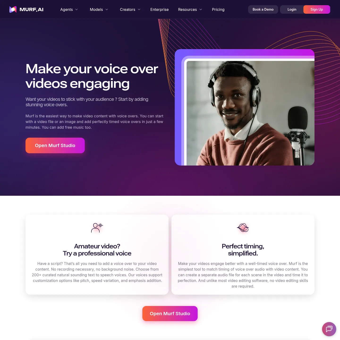 Murf voice-over-video page demonstrating narration aligned with visual scenes
