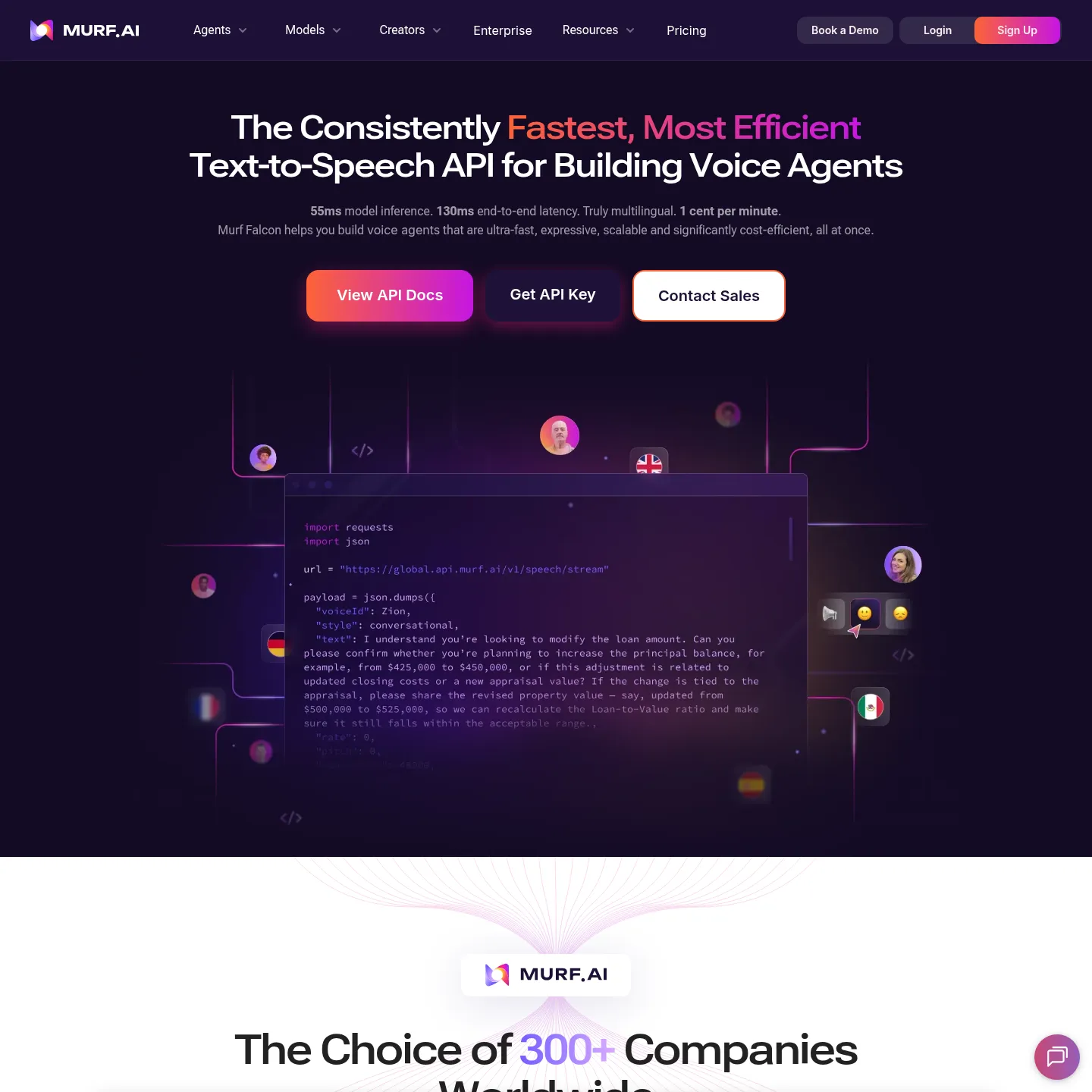 Murf API page presenting speech generation for developer applications
