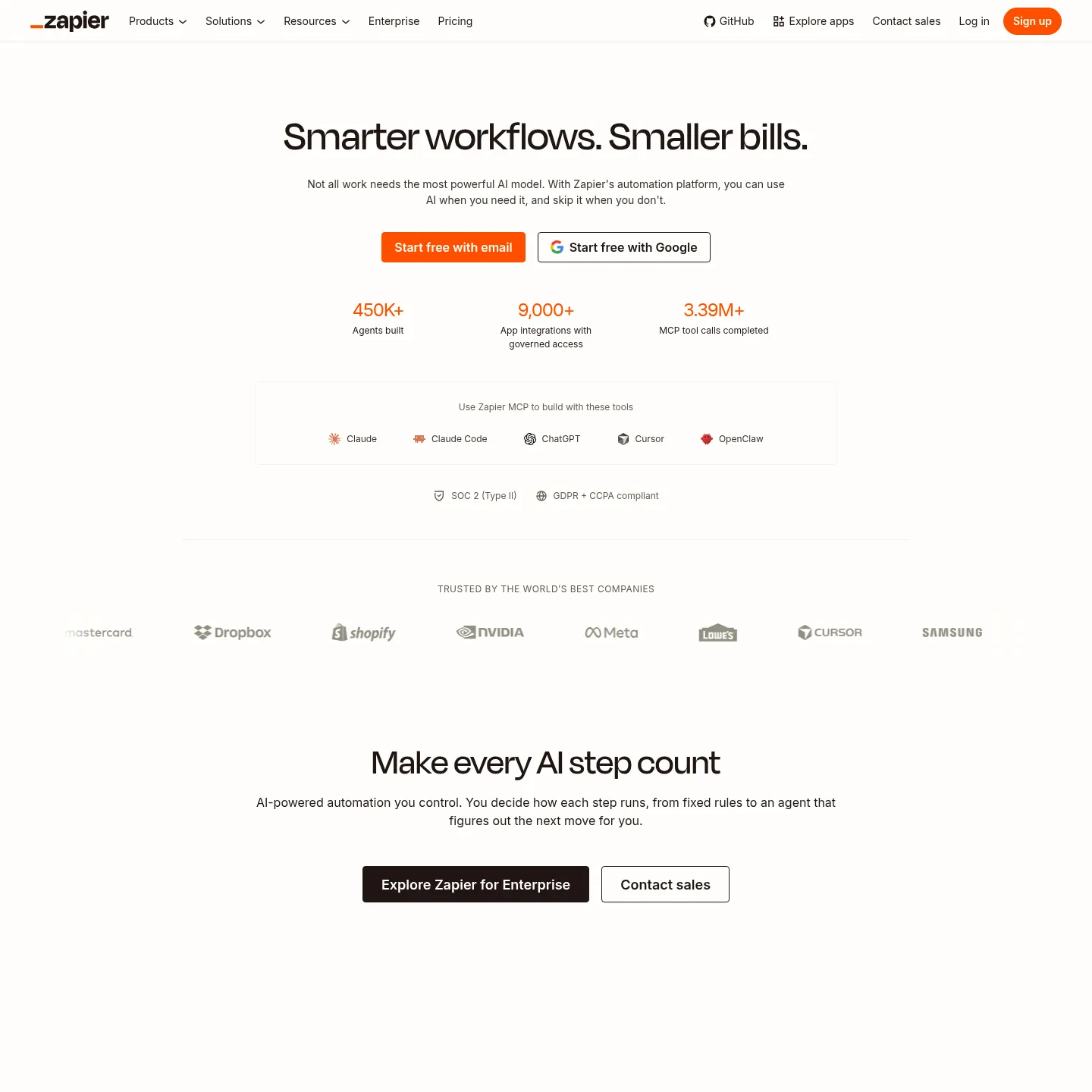 Homepage di Zapier dedicata ai workflow tra applicazioni collegate