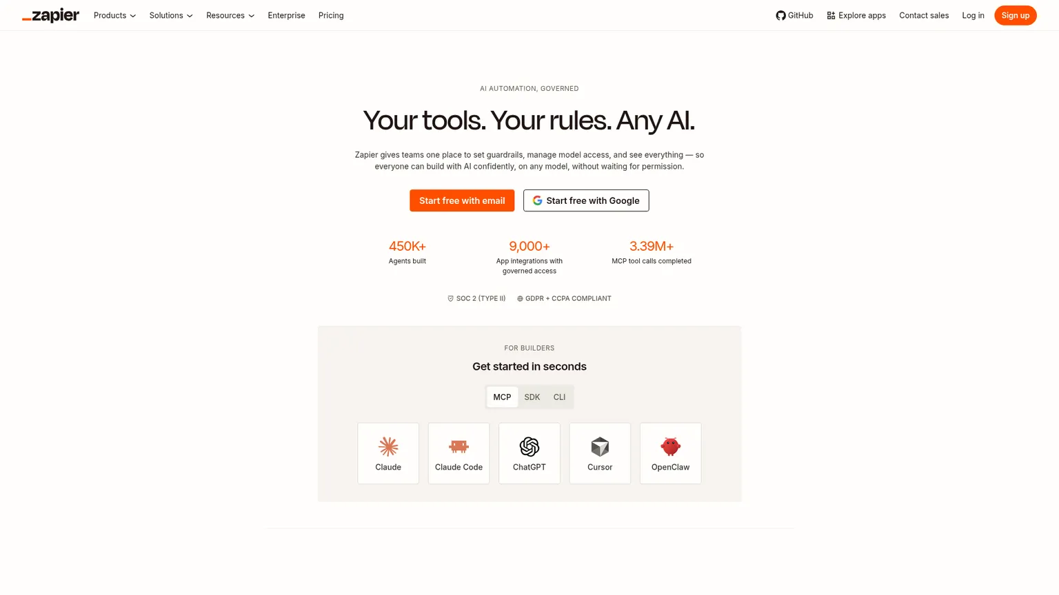 Startseite der Automatisierungsplattform Zapier