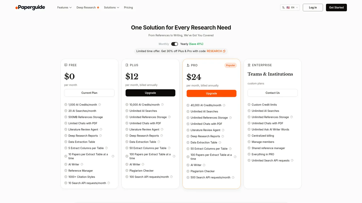Paperguide pricing page