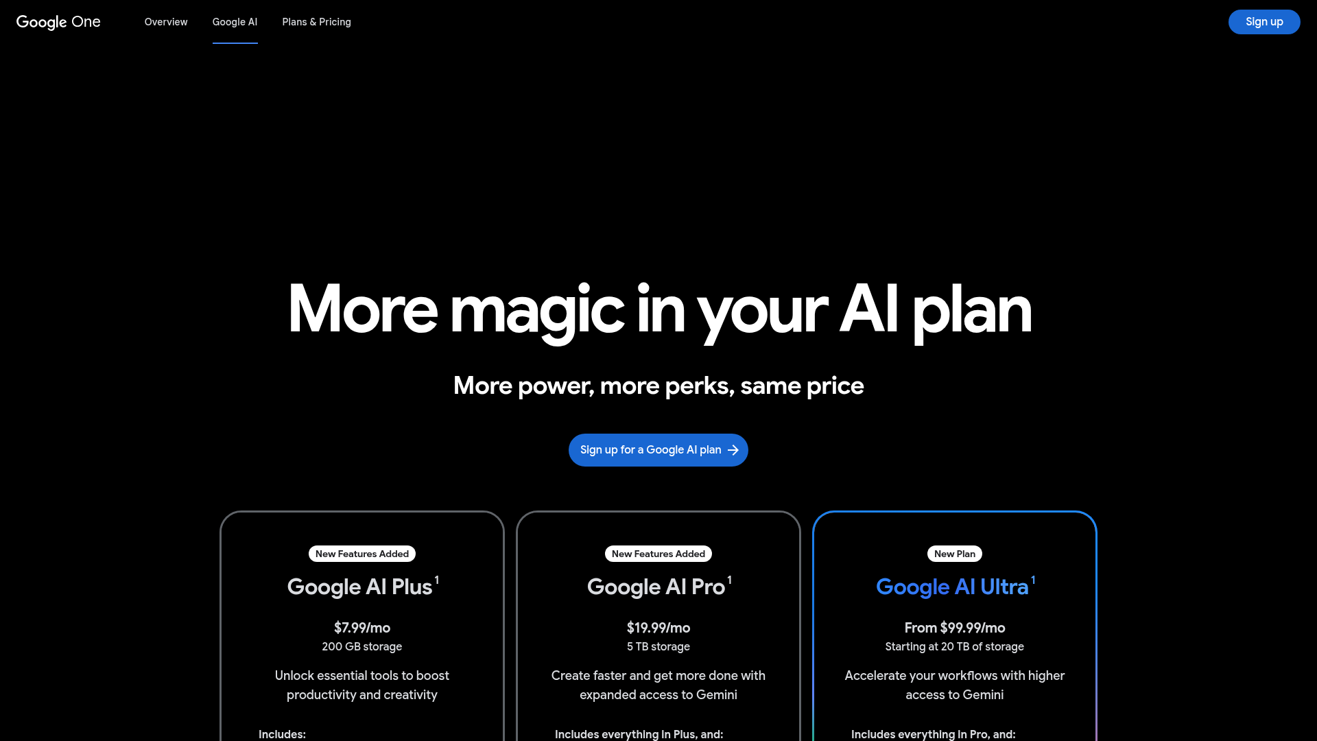 Google AI plans pricing