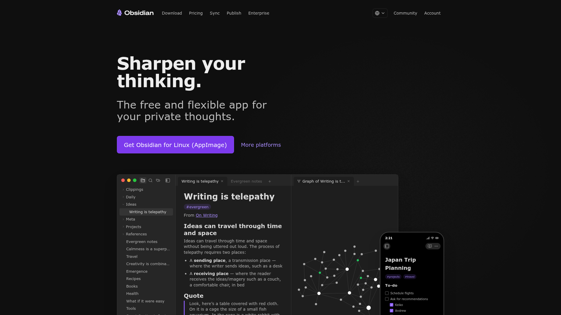 Obsidian homepage