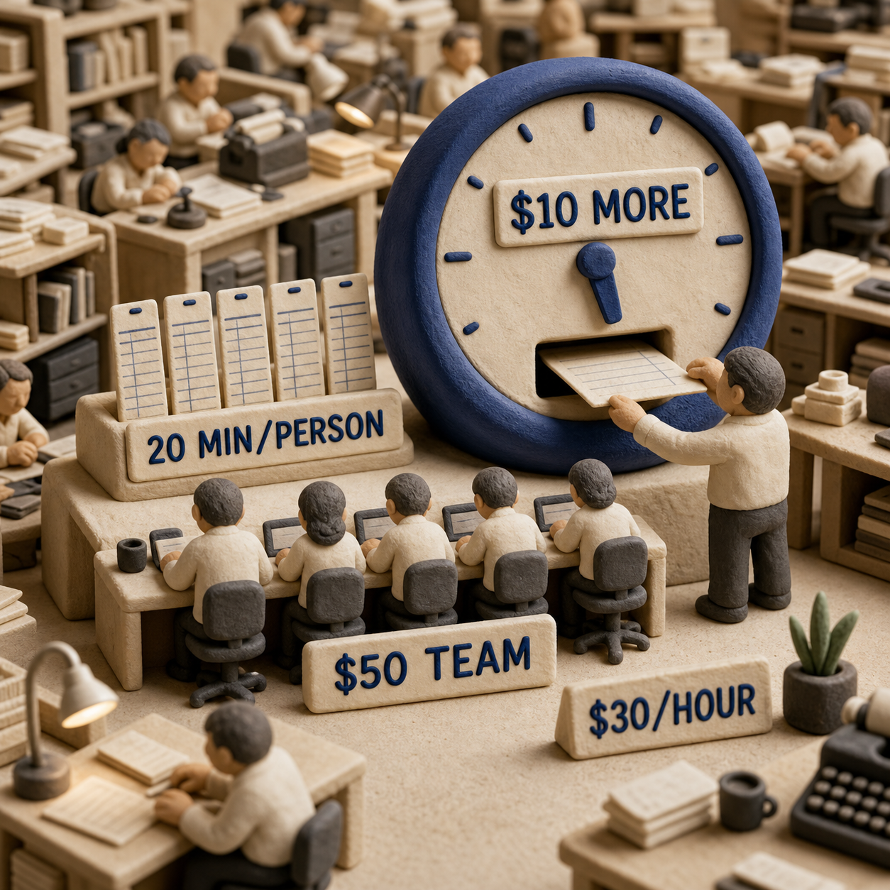 Five-seat Notion Business upgrade break-even showing 50 dollars per team and 20 minutes saved per person at 30 dollars per hour