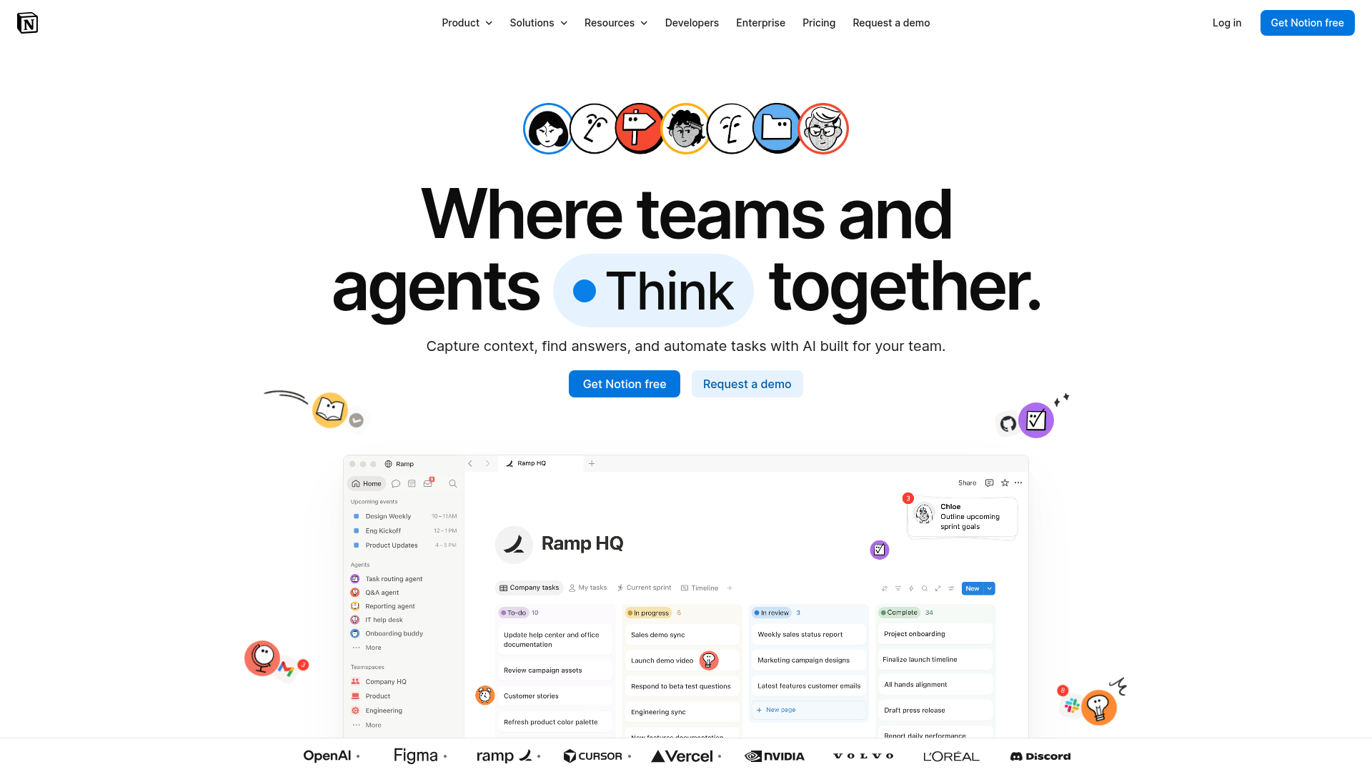 Notion homepage showing its connected AI workspace