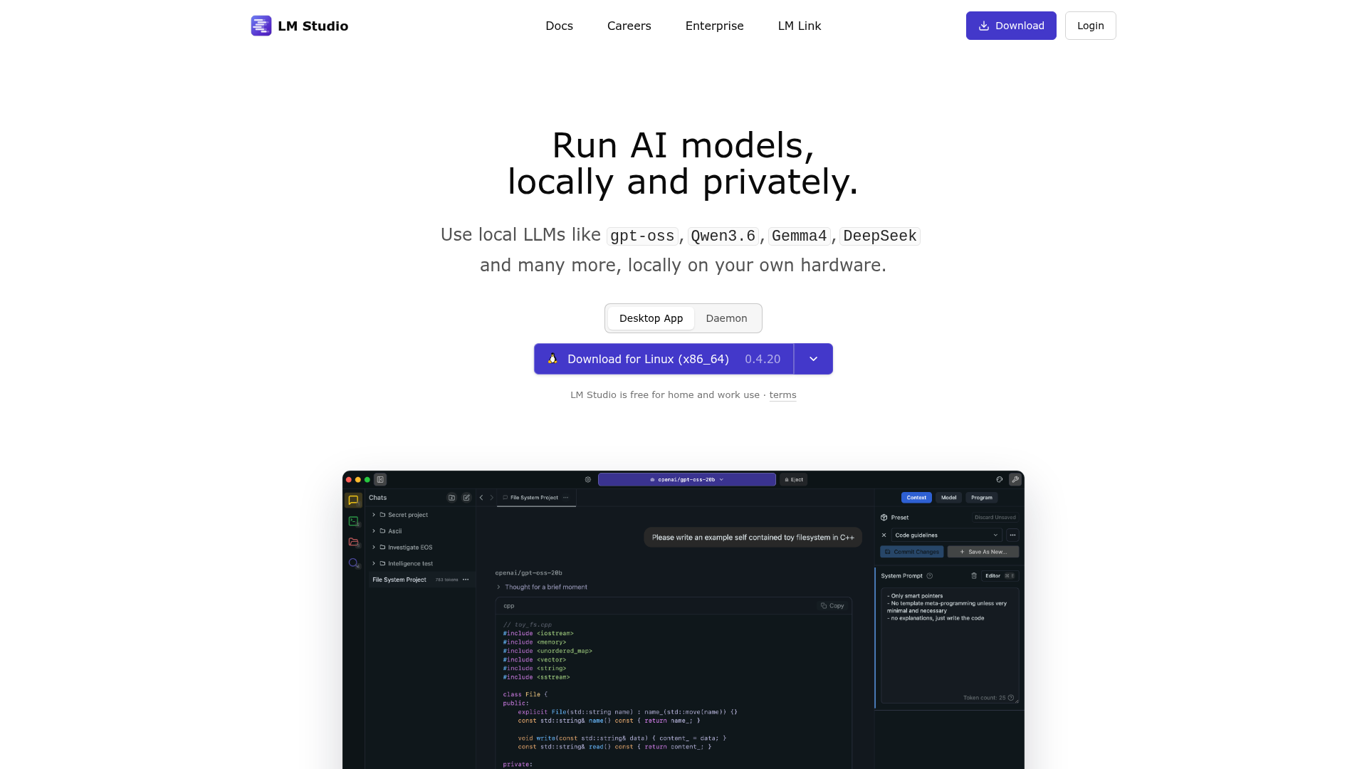 LM Studio desktop application and local model controls
