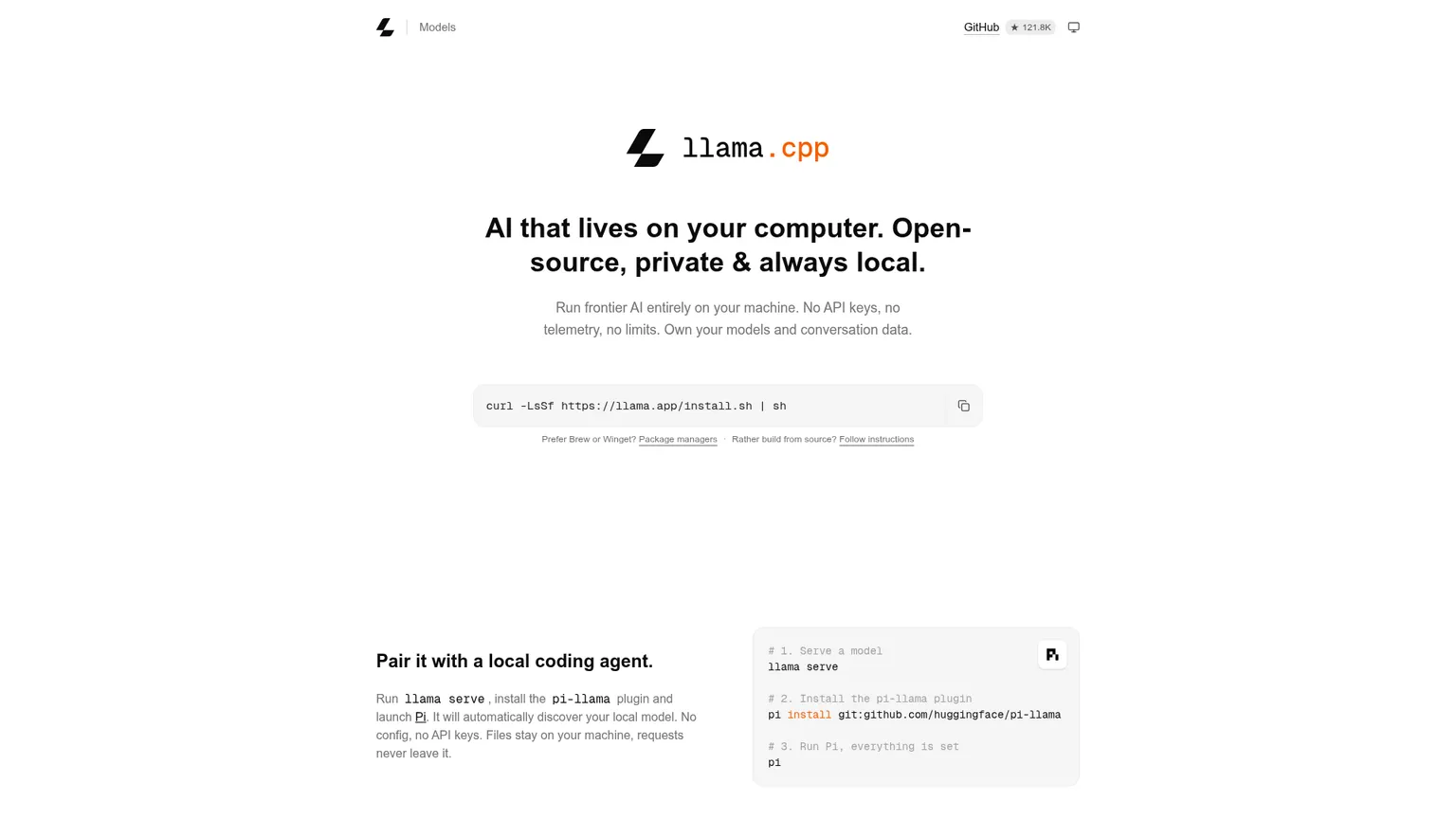 محرك llama.cpp للنماذج المحلية وواجهة الخادم
