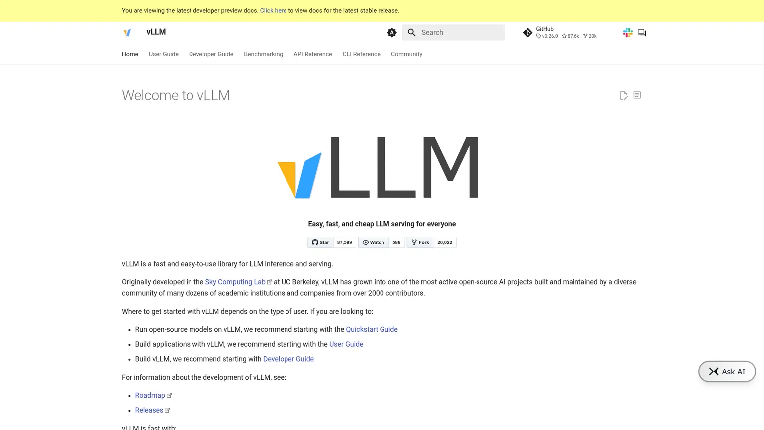 وثائق vLLM الخاصة بخدمة النماذج في الإنتاج