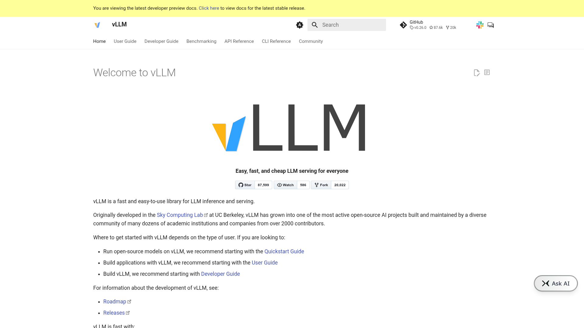 vLLM documentation for production model serving