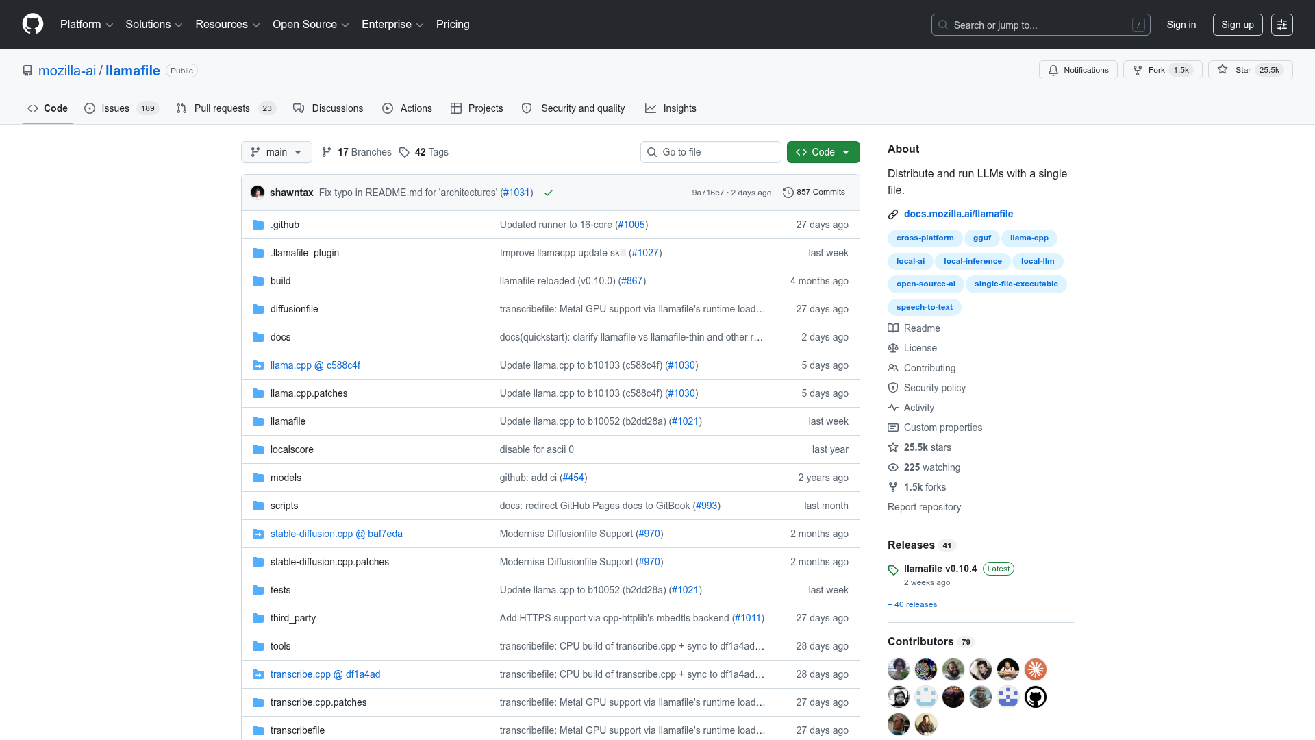 Mozilla llamafile repository and portable model runtime
