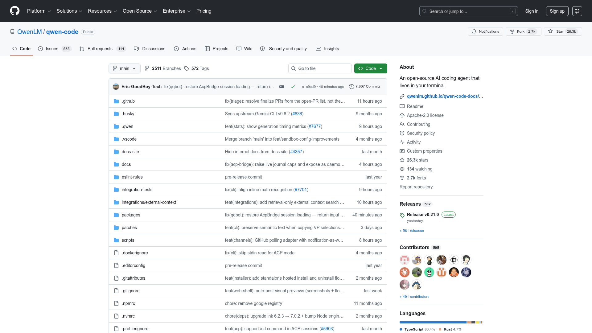 Qwen Code open-source terminal agent repository