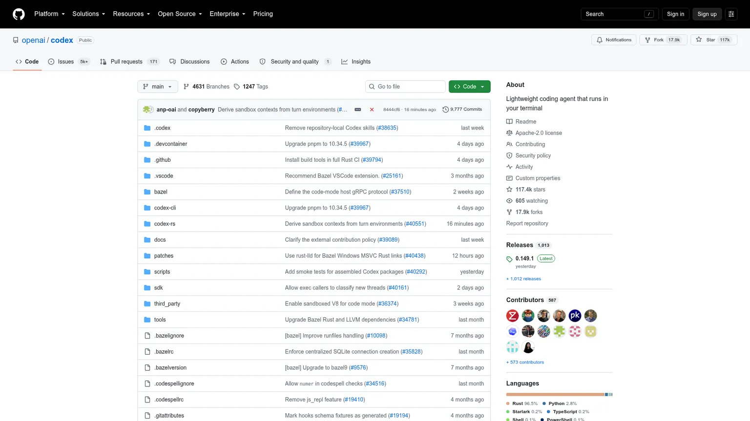 Repository open source di OpenAI Codex CLI