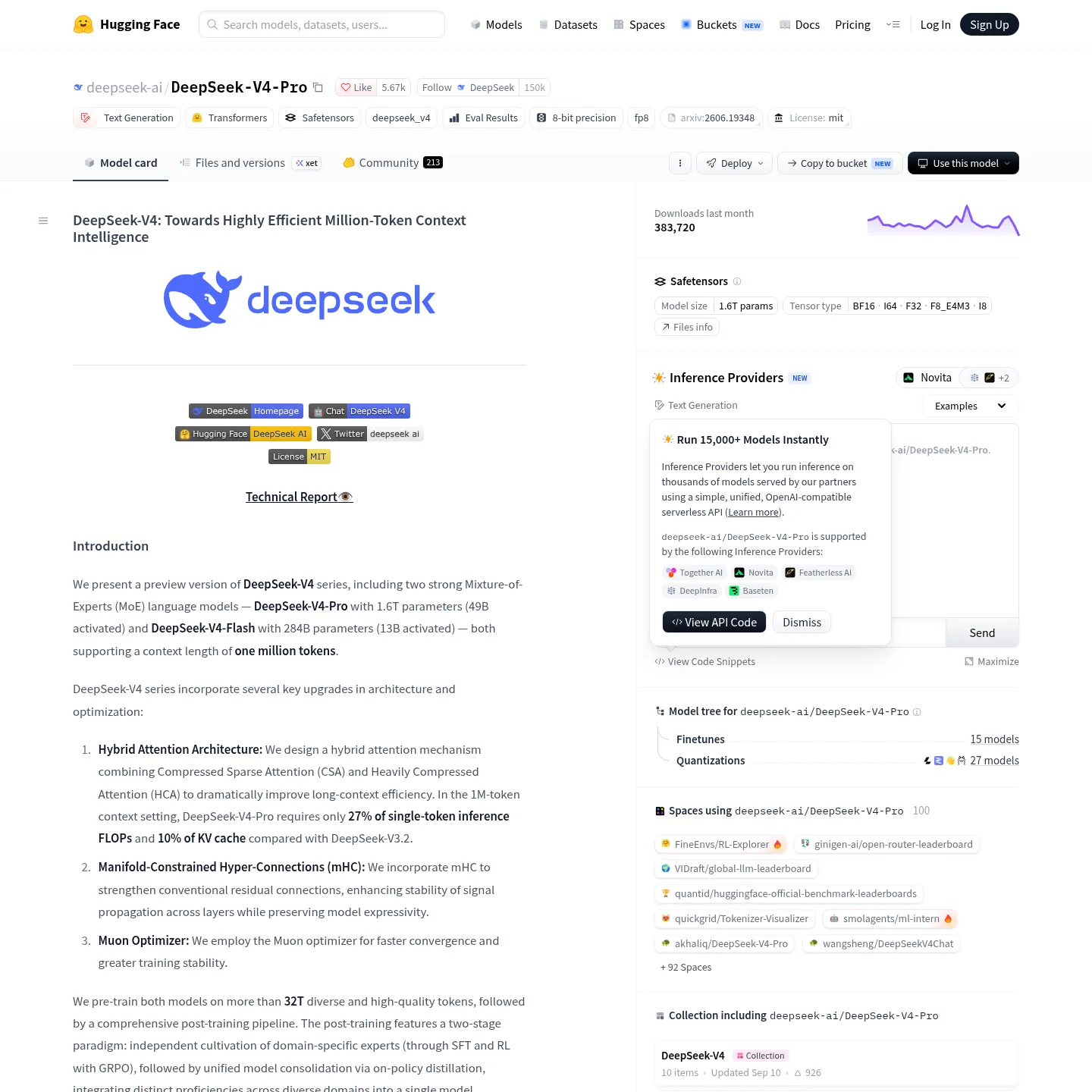 DeepSeeks offizielle Modellkarte zu V4-Pro mit Downloads und Dokumentation zur Bereitstellung