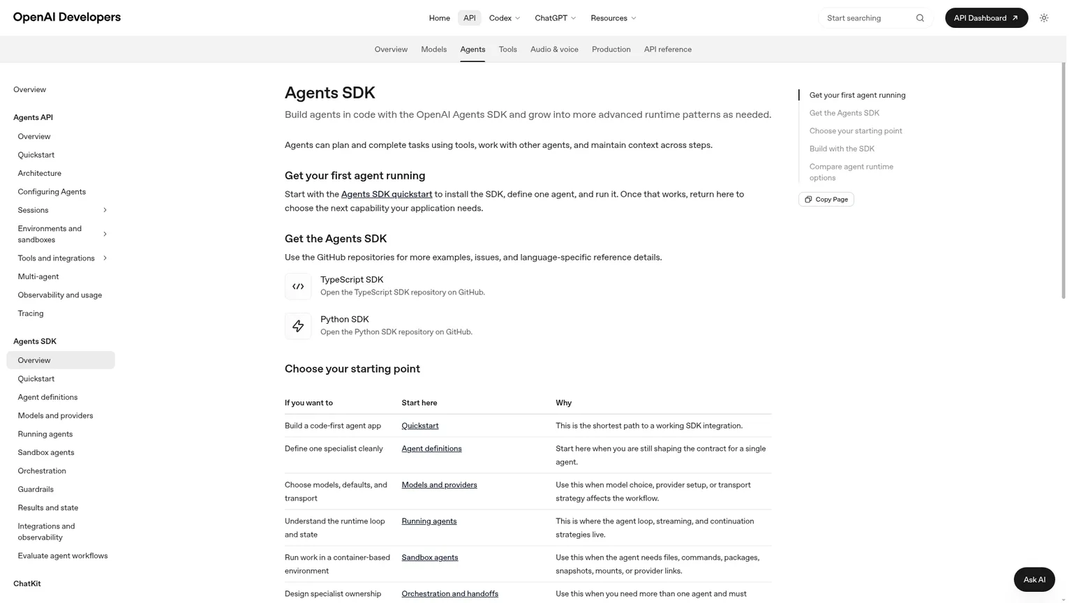 Leitfaden zum OpenAI Agents SDK mit Laufzeitoptionen für TypeScript und Python