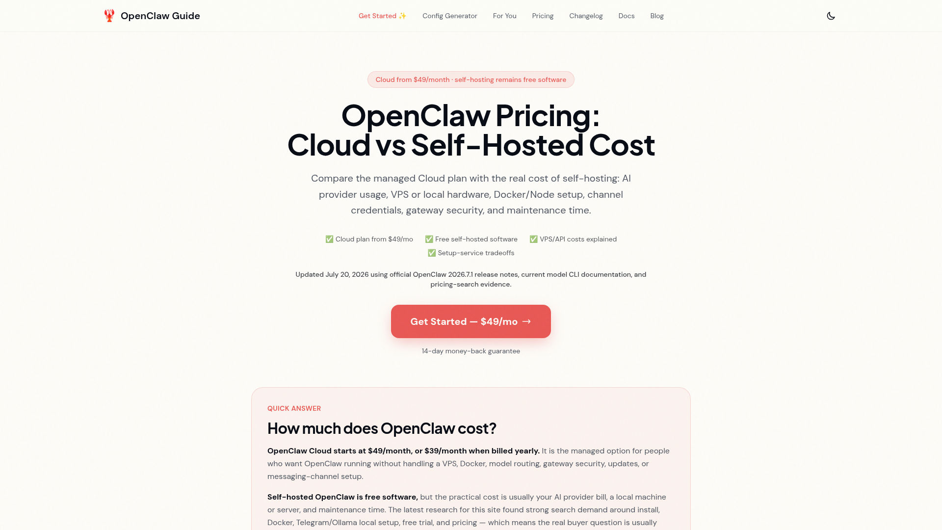 getopenclaw managed service pricing with monthly and yearly OpenClaw hosting options