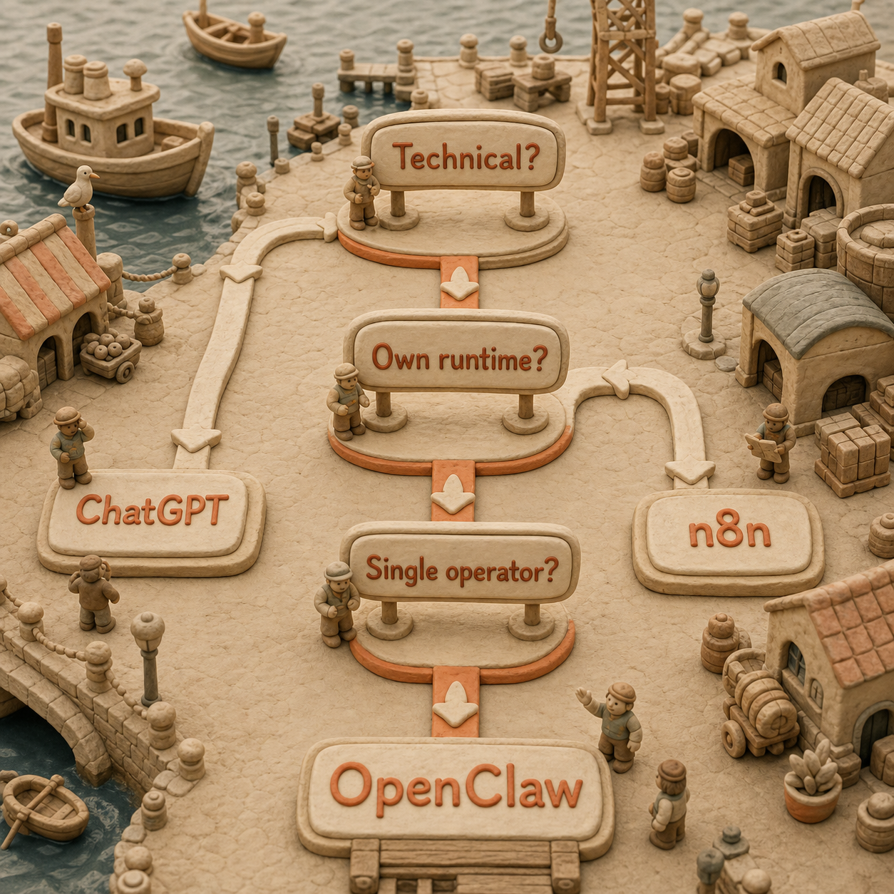 Decision flow routing technical single-operator use to OpenClaw and managed or deterministic use to alternatives