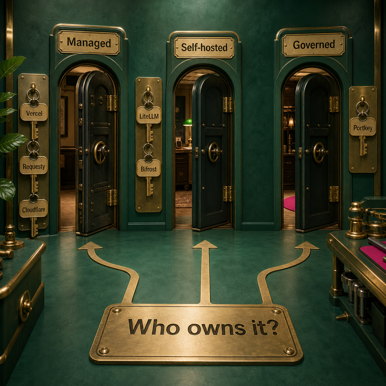 Decision flow among managed, self-hosted, and governed model gateways