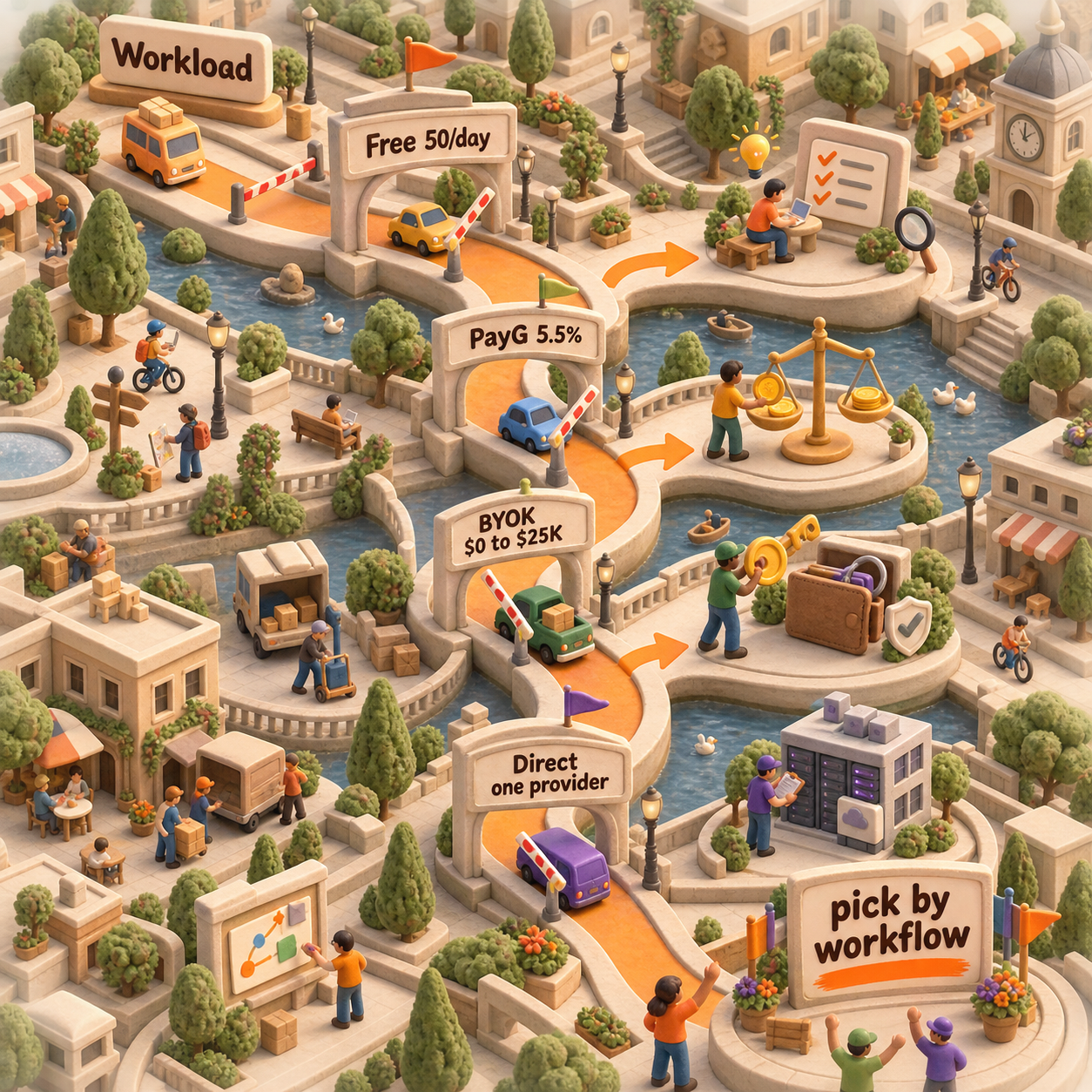 Clay decision path choosing Free, Pay-as-you-go, BYOK, or a direct provider route