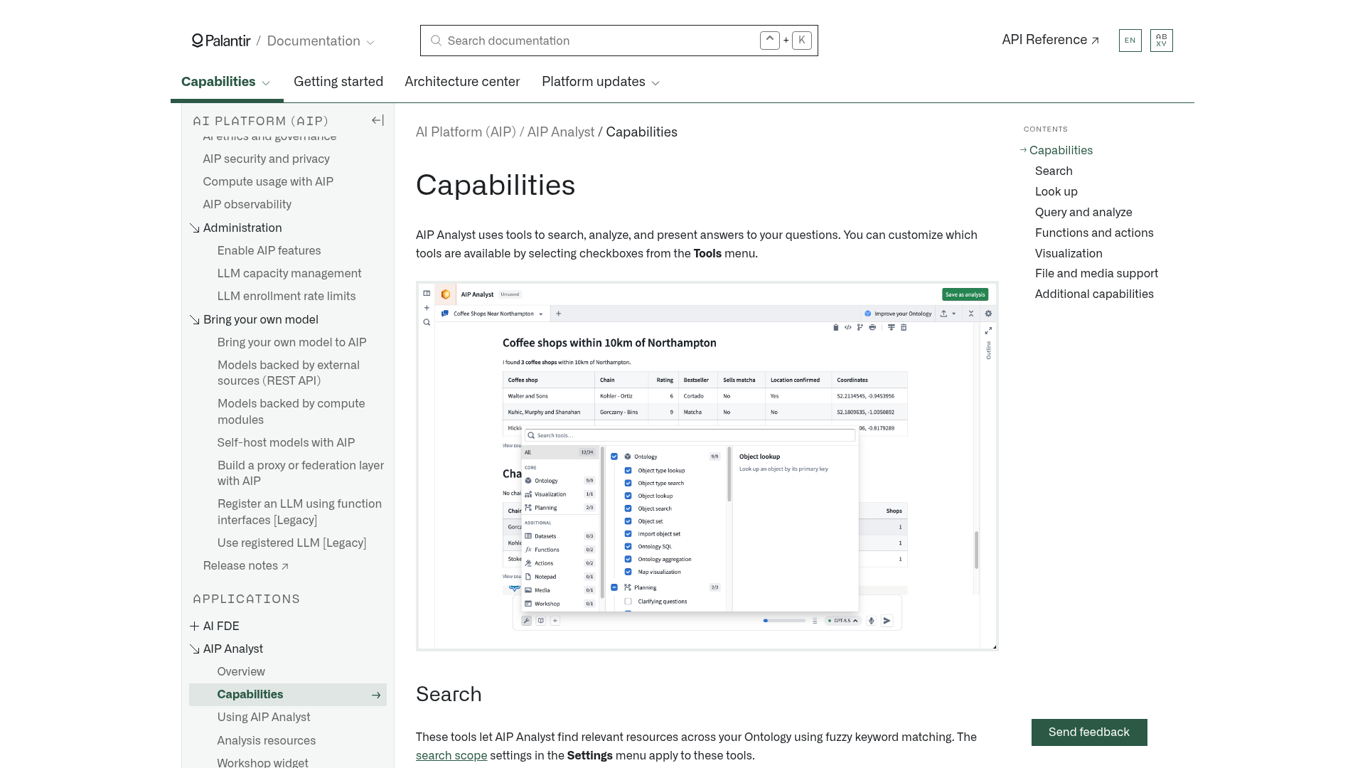 Palantir AIP Analyst capabilities documentation