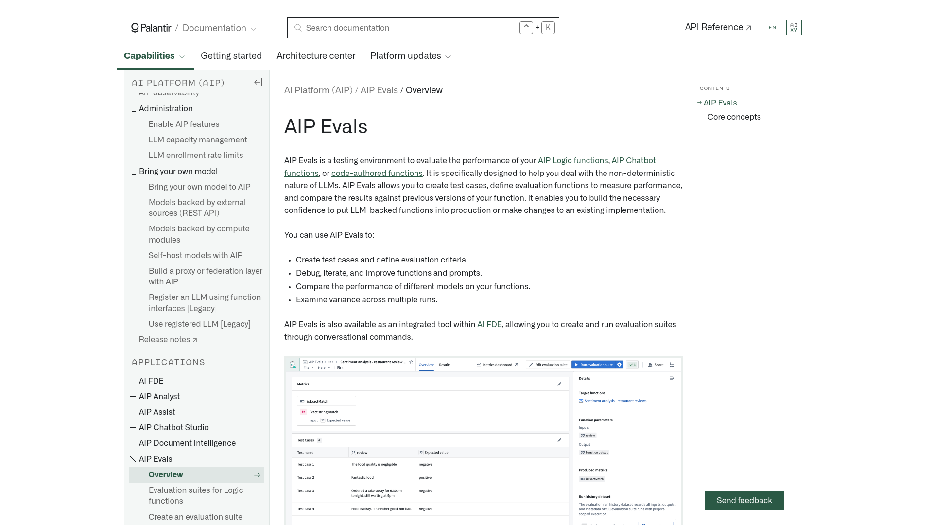 Palantir AIP Evals overview documentation