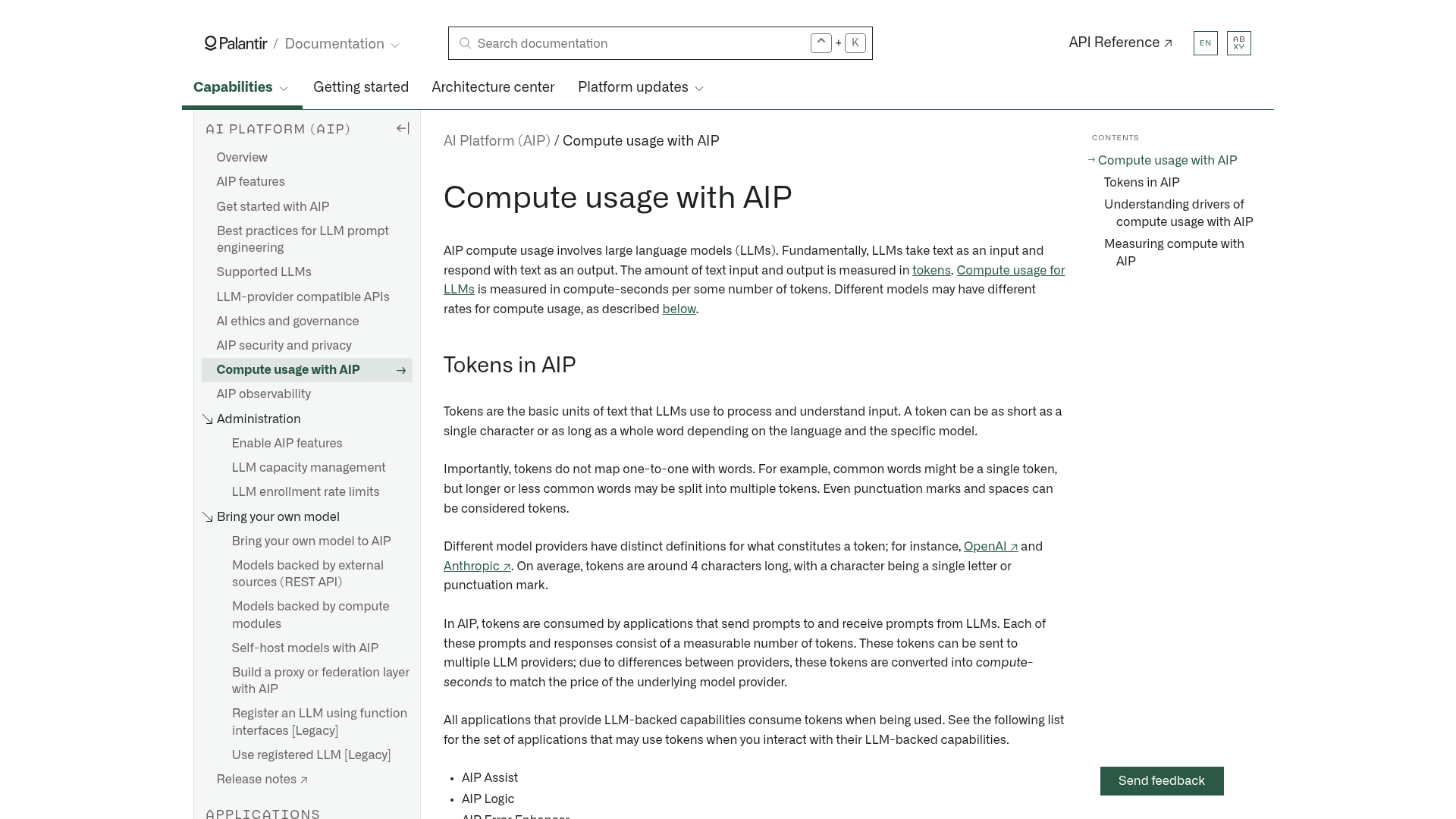 Palantir AIP compute usage and model metering documentation