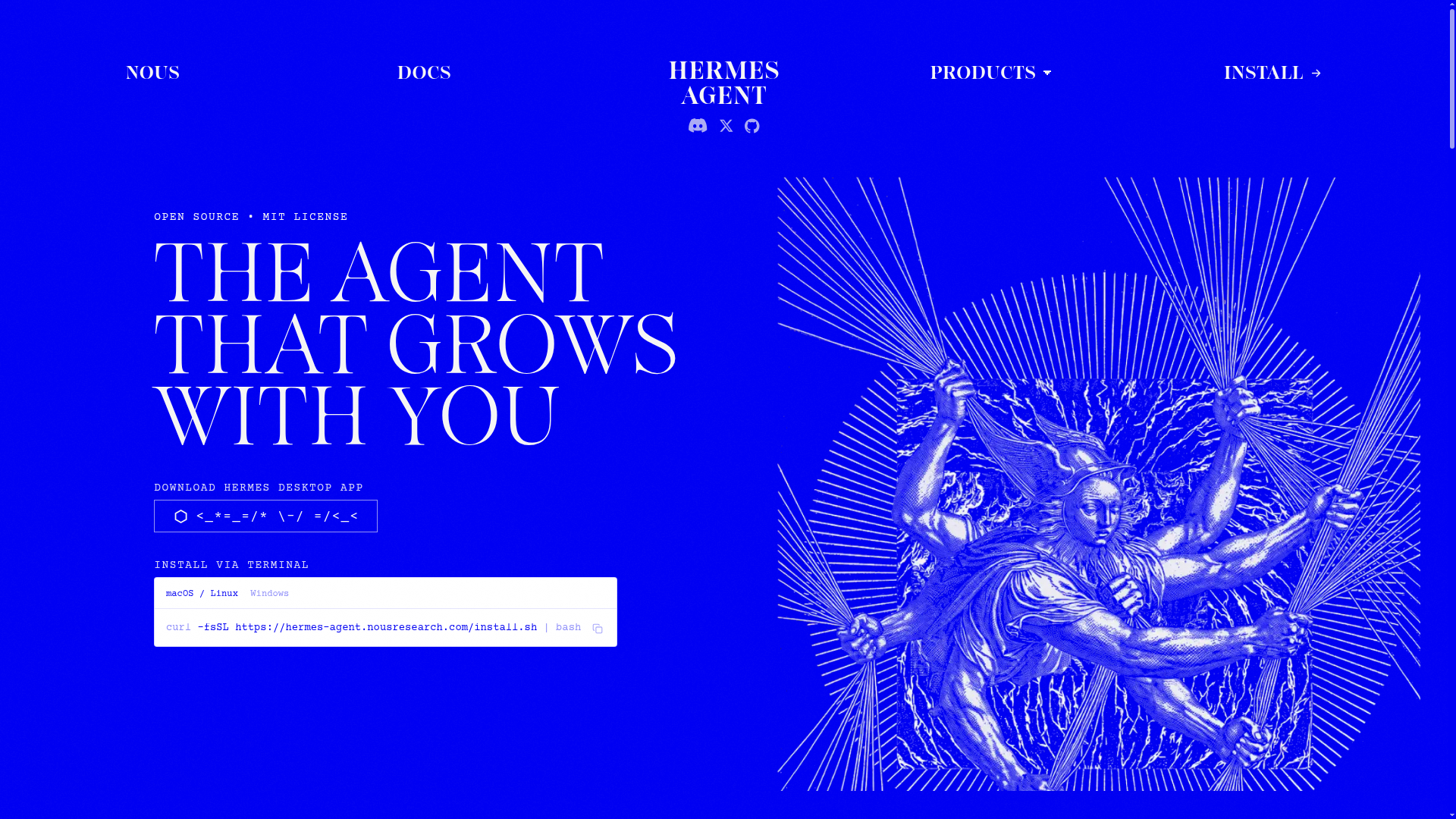 Hermes Agent official documentation showing its terminal-first agent system
