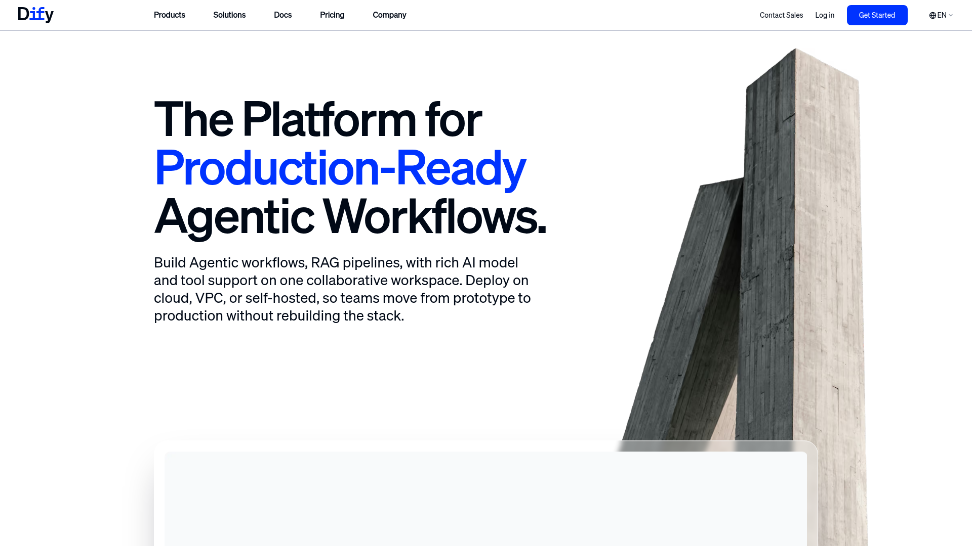 Dify official site showing its AI application and workflow platform