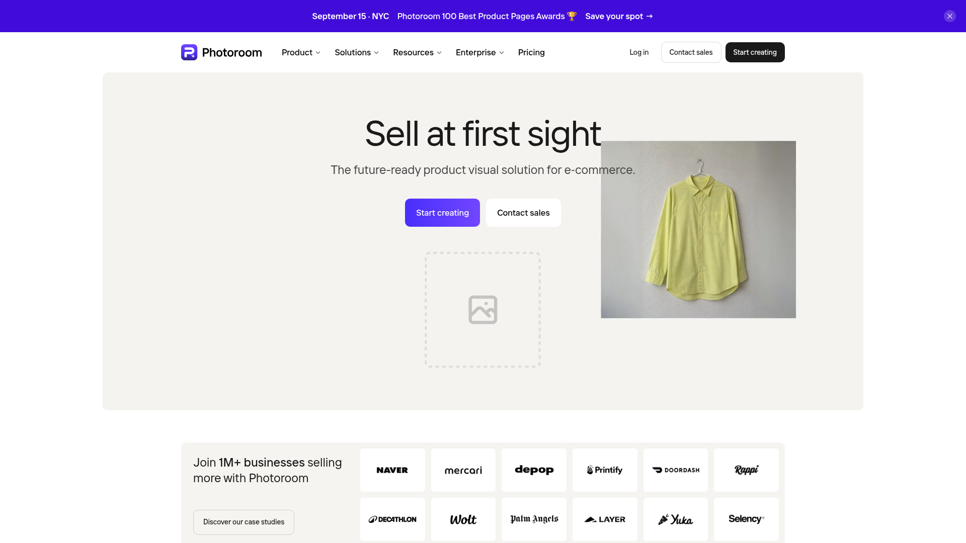 Photoroom product photography homepage