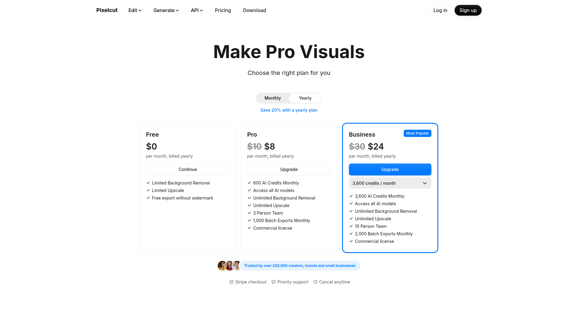 Pixelcut pricing and plan comparison