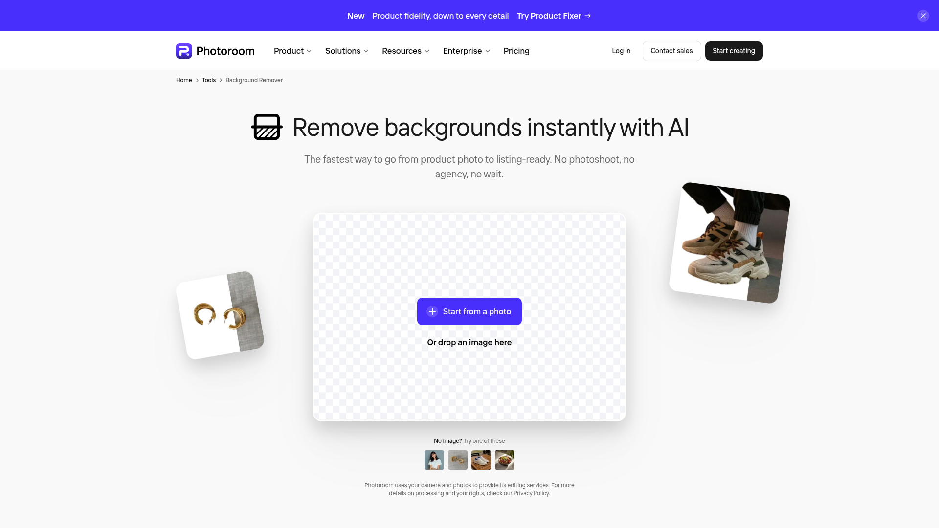 Photoroom Background Remover upload and result workflow