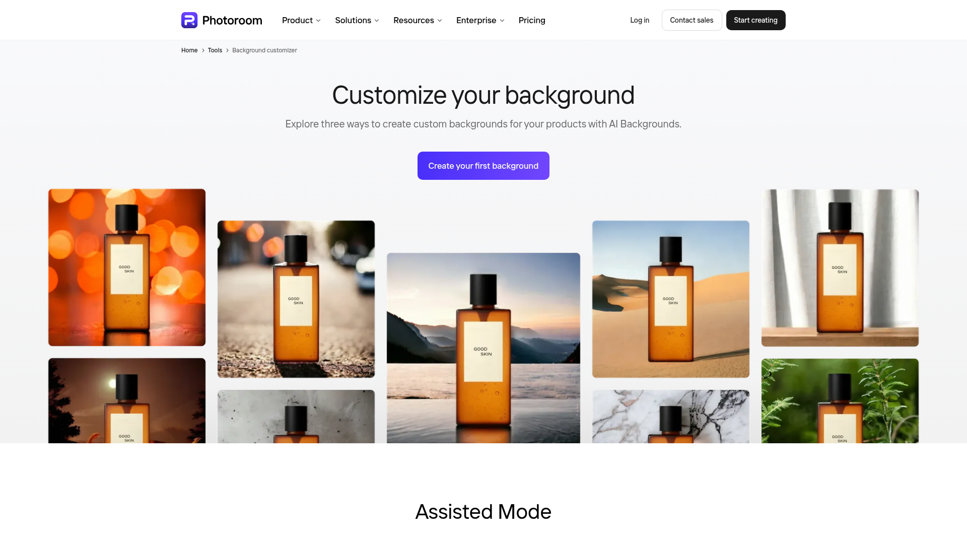 Photoroom AI Backgrounds controls and examples