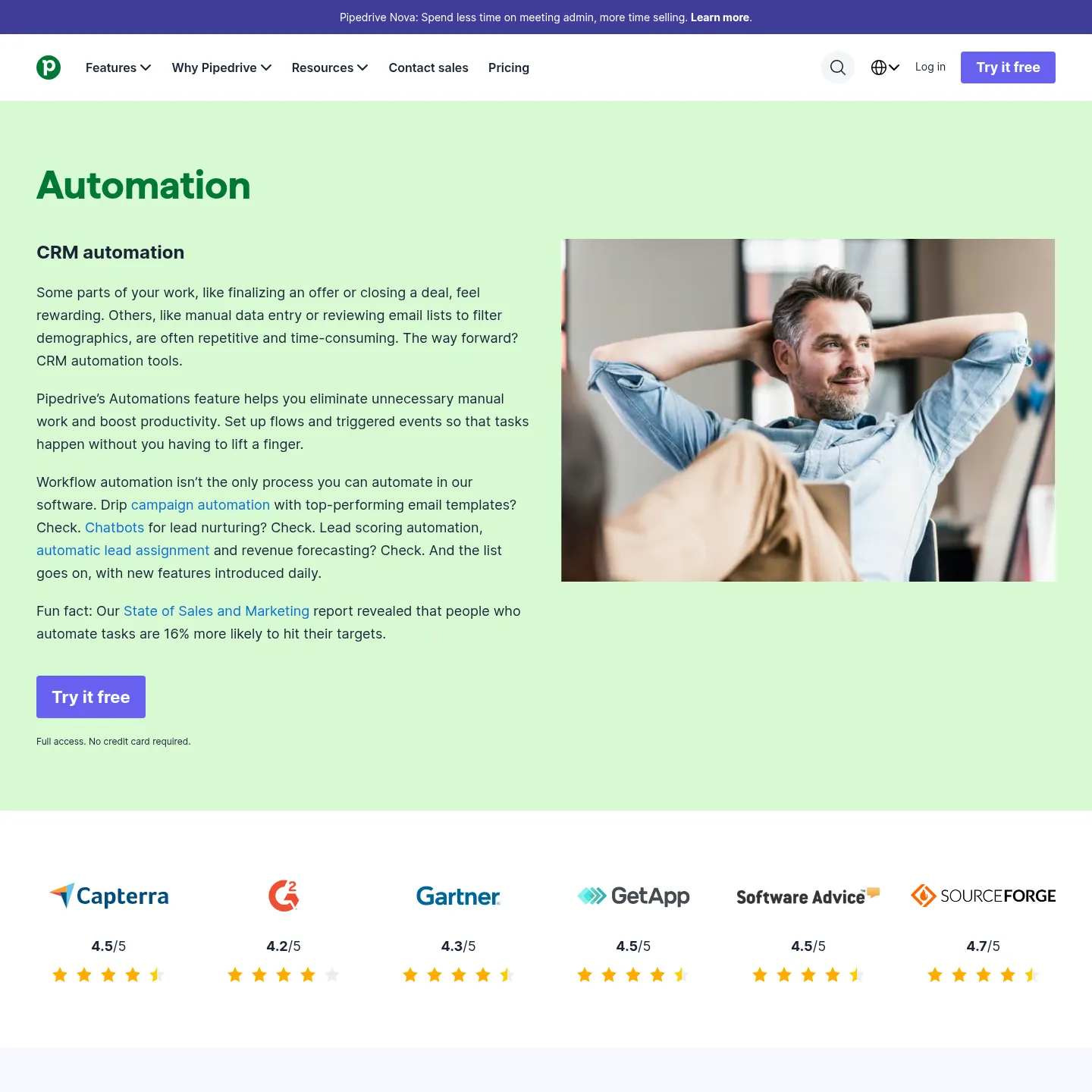 Pipedrive workflow automation page with sales automation examples