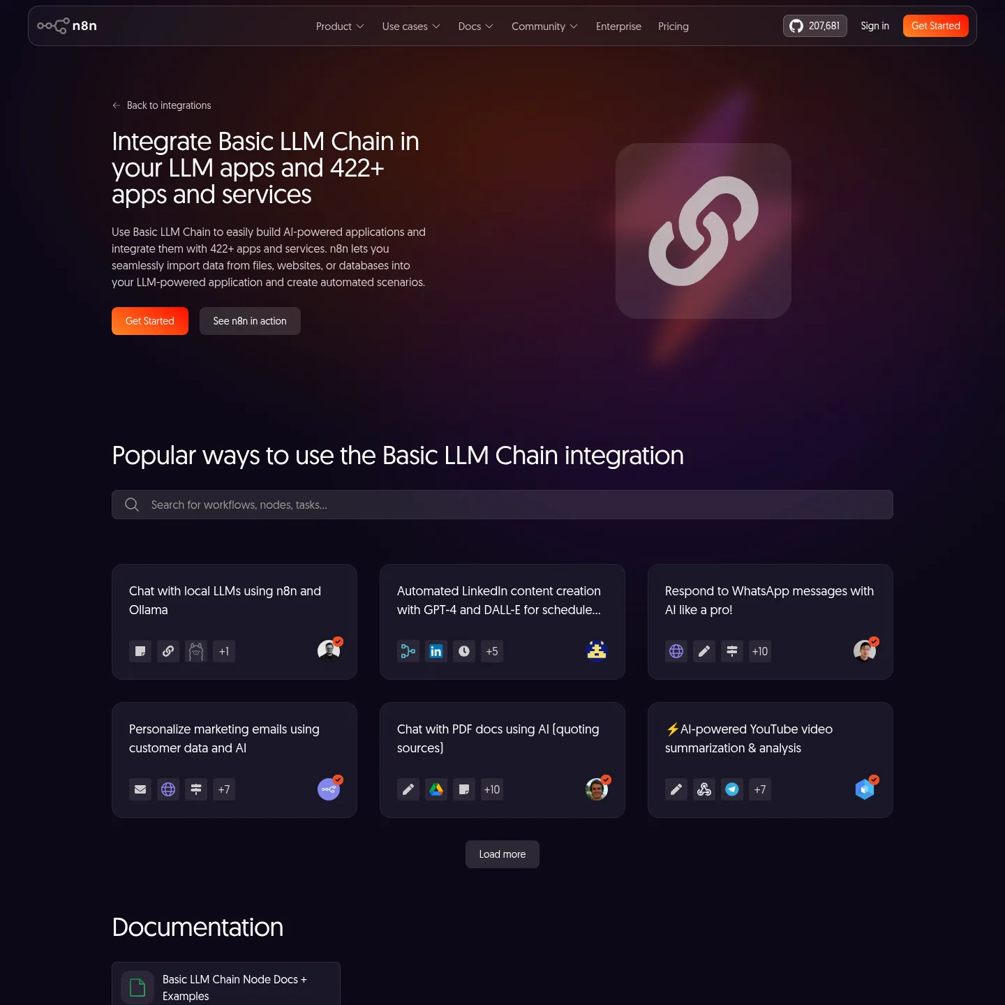 n8n 的 Basic LLM Chain 集成页面