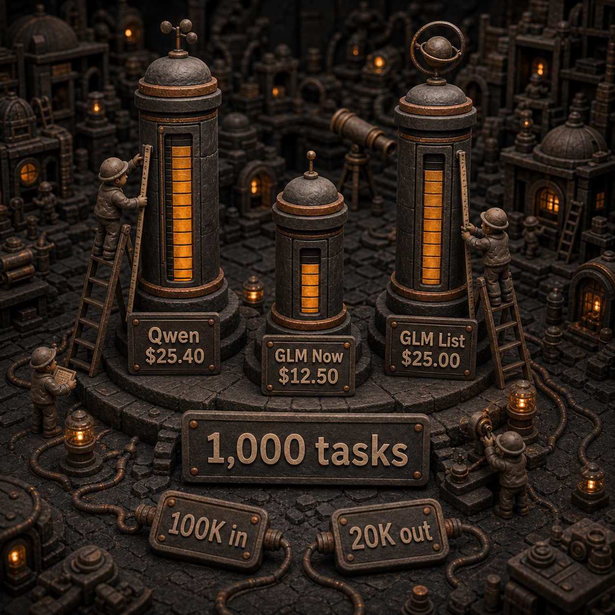 Clay observatory columns comparing model cost for one thousand coding-agent tasks