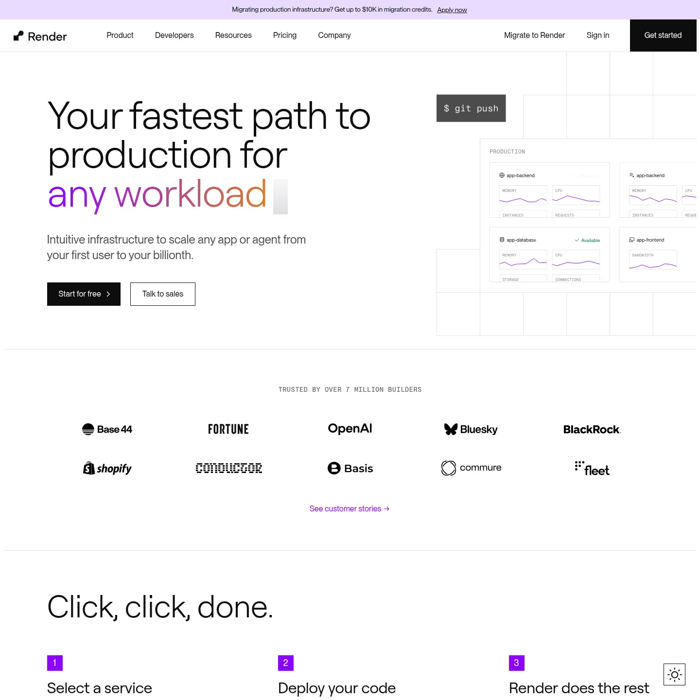 Render application hosting product page