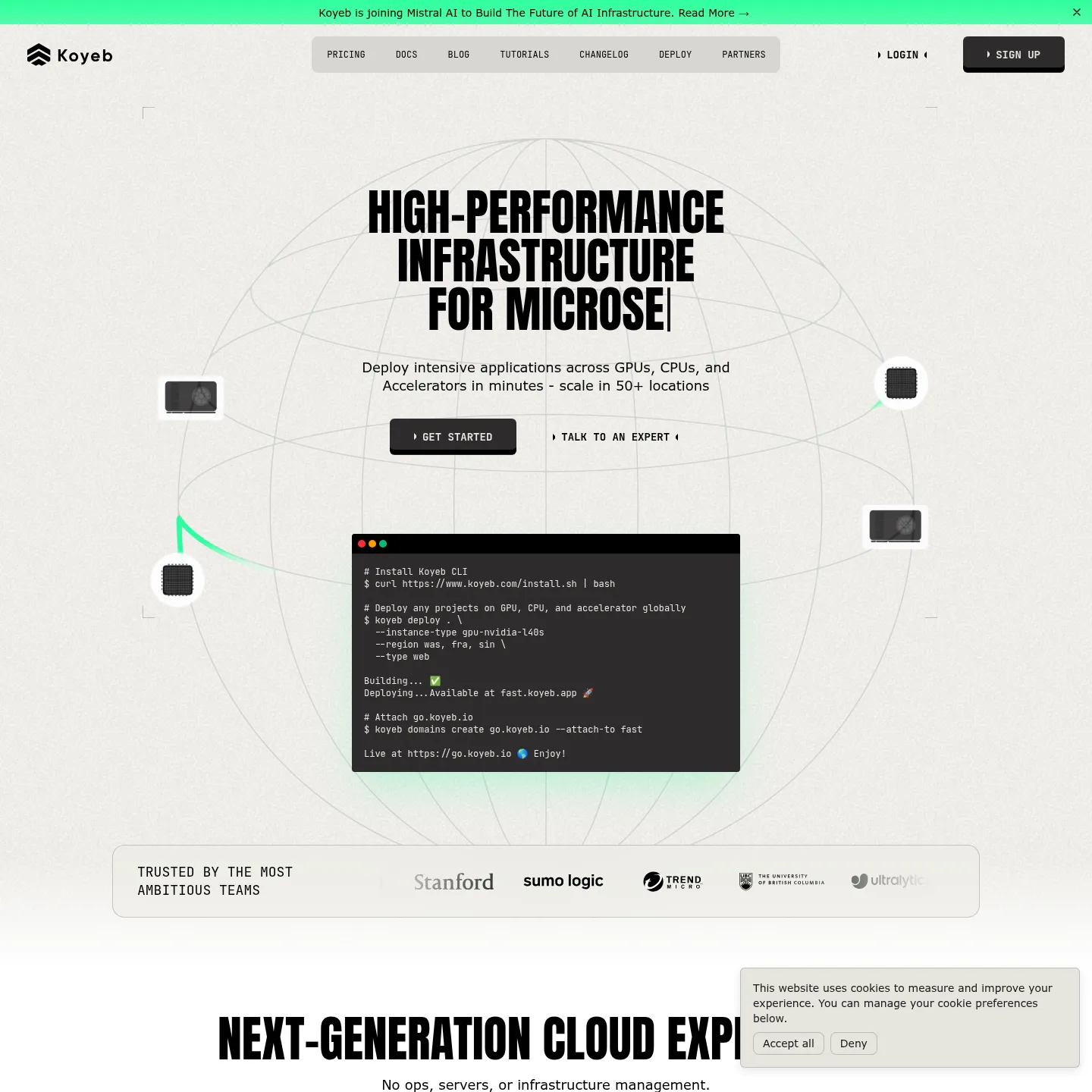 Koyeb cloud infrastructure product page