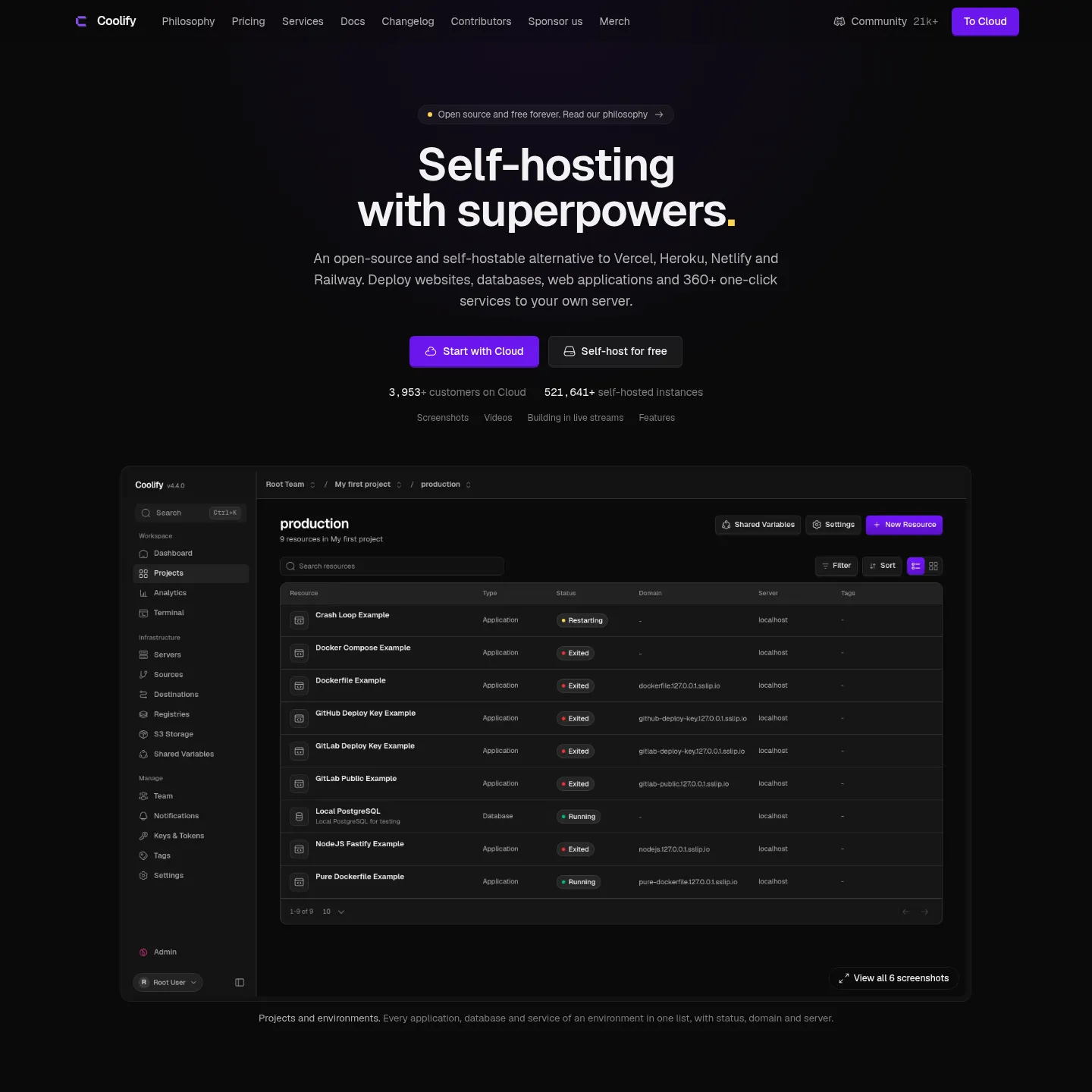 Coolify self-hosted deployment product page